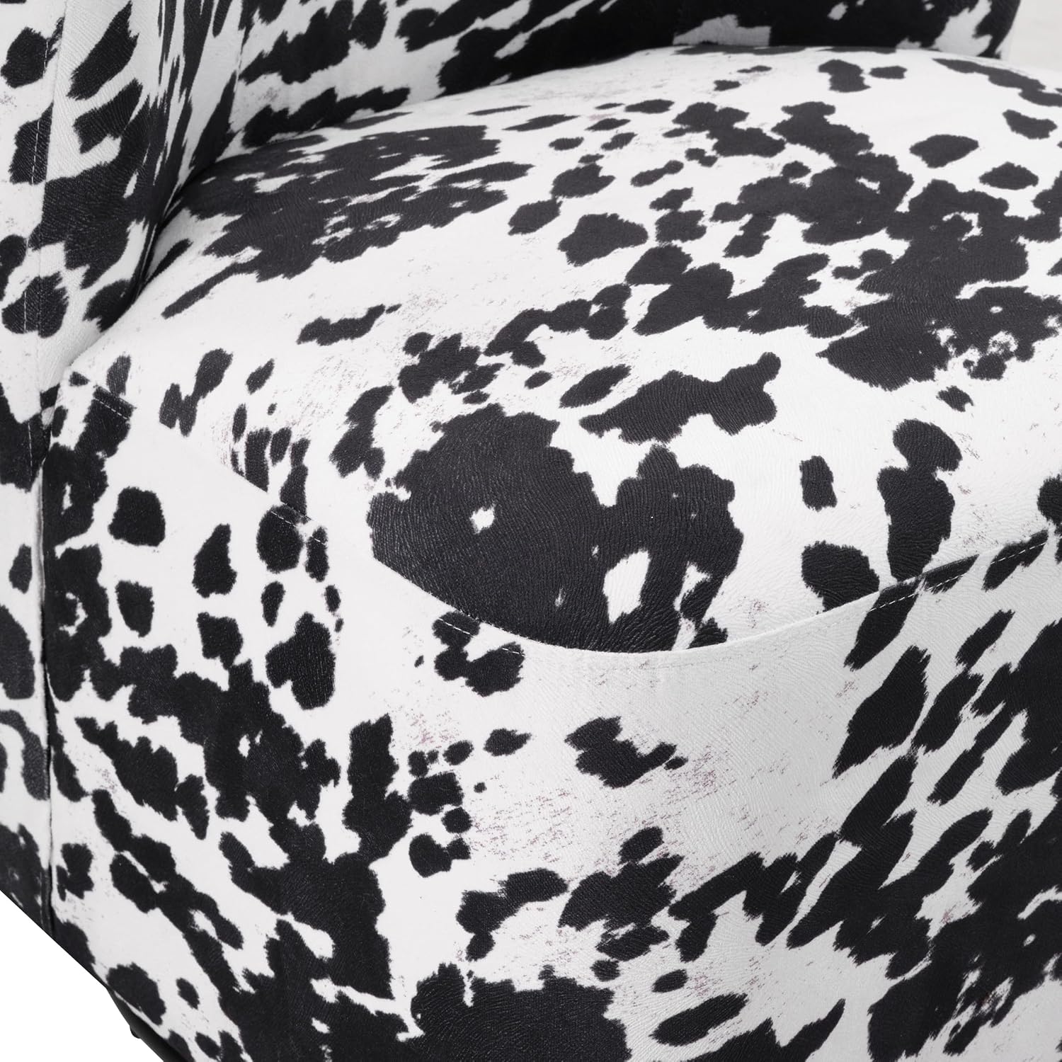 OSP Home Furnishings Lucia Modern Barrel Swivel Accent Chair, Black Cow Print Fabric