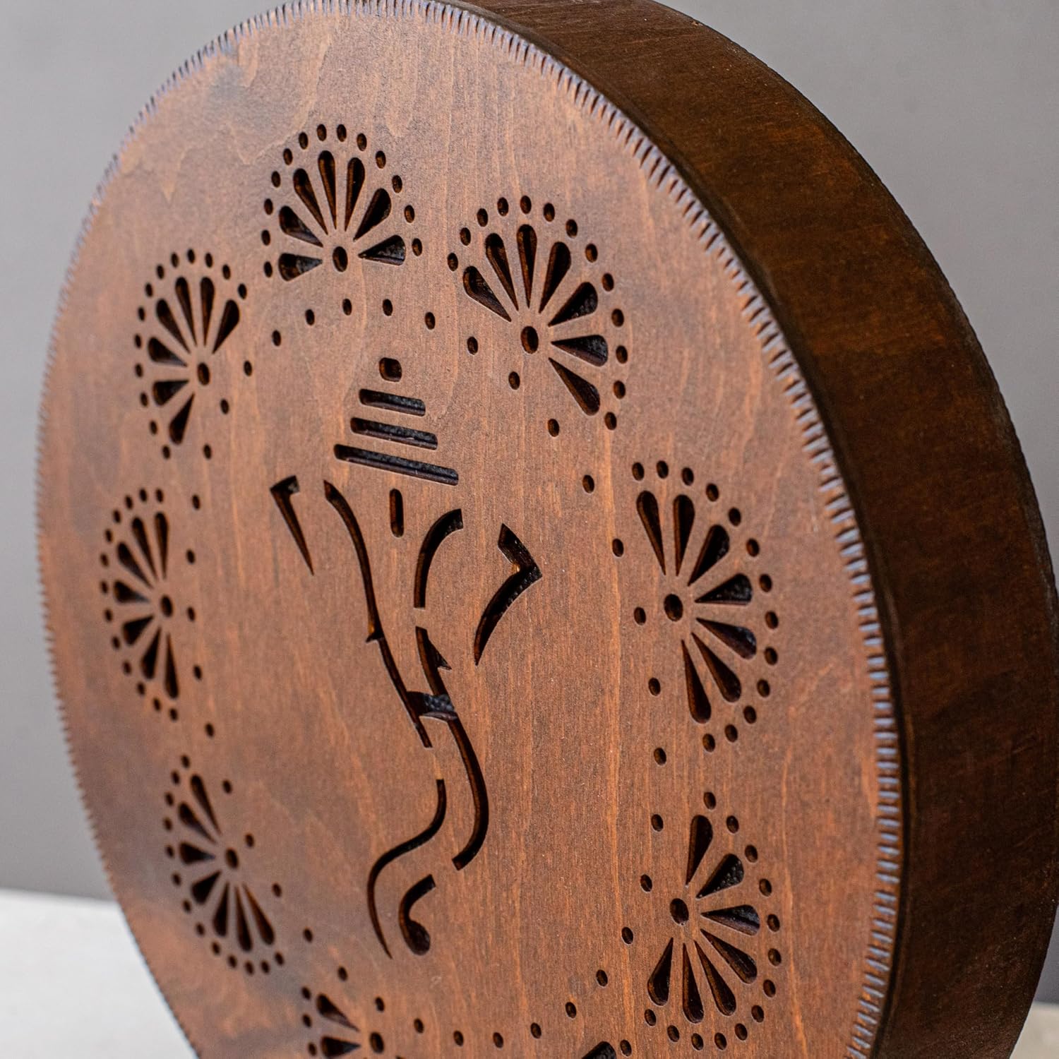 Rain-Fall Disc, 8.6 Inch (22 cm) Wooden Ocean Drum, Gentle Rain Sound for Sound Bath, Meditation & Sound Healing, Elephant & Lotus Design