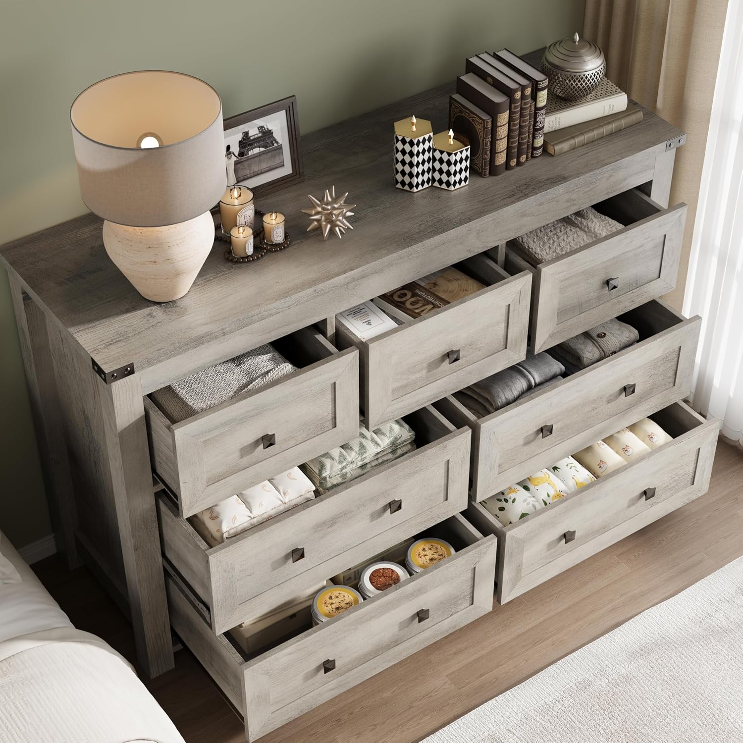 BORNOON 7-Drawer Dresser, Modern Wooden Storage Chest of Drawers, Dresser TV Stand, Wood Drawer Organizer with Metal Handles for Bedroom, Living Room, Hallway