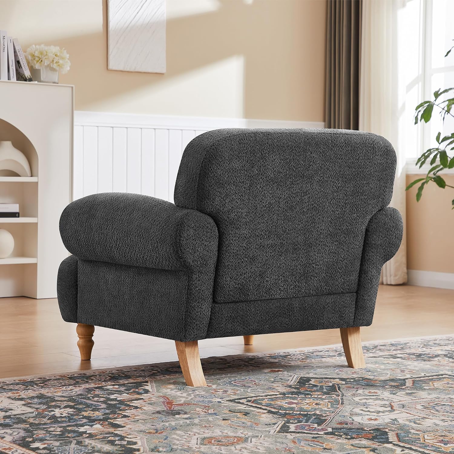 Mofolit 41.75' Oversized Modern Accent Chair w/Chenille Fabric,Wide& Round Arm, Single Sofa Chair for Bedroom,Living Room,Apartment,Study Room (1, Dark Gray)