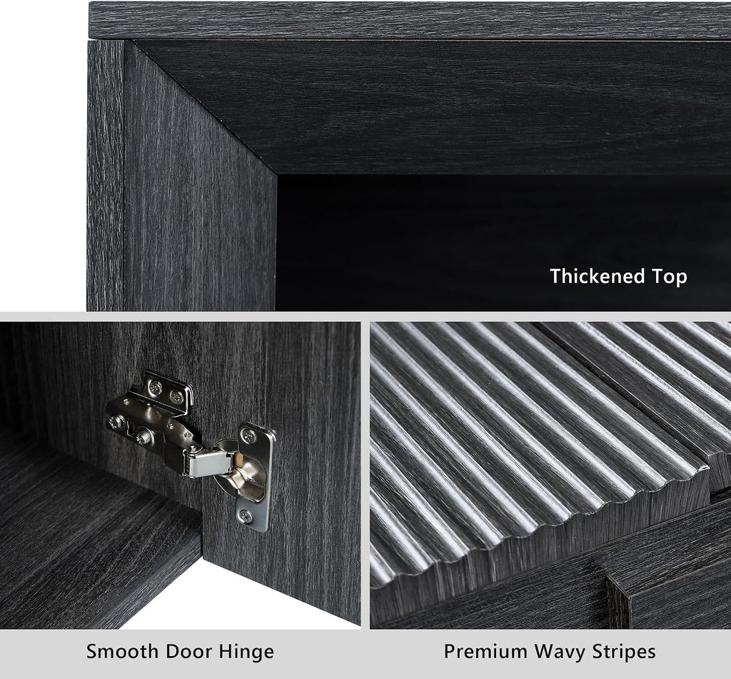 66.2' Buffet Cabinet with Storage and led Lights,Modern Sideboard Cabinet with 4 Doors & Shelves,Fluted Media Console Mid Century Coffee Bar Table for Living Room Kitchen Dining Room Hallway,Dark Grey