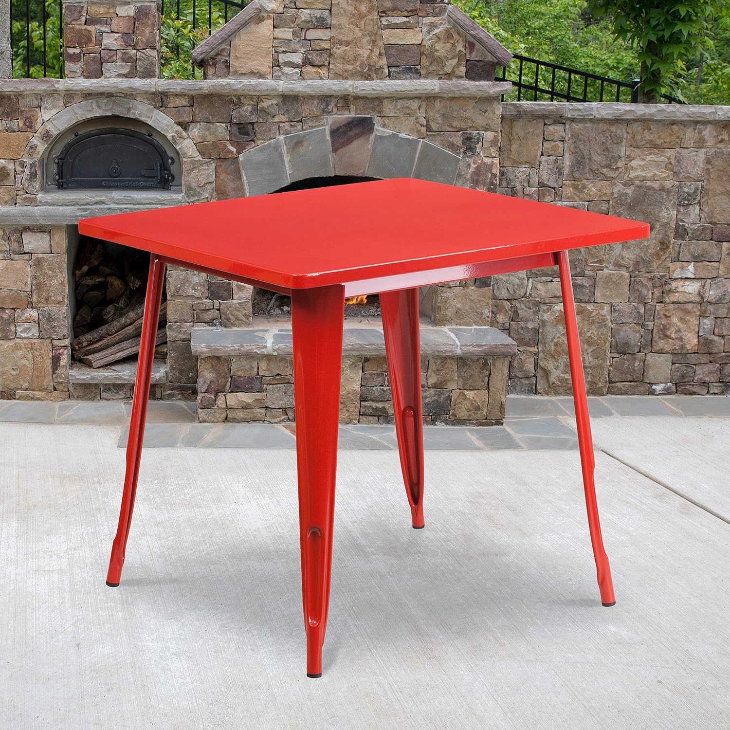 Flash Furniture Felix Commercial Grade 31.5' Square Red Metal Indoor-Outdoor Table