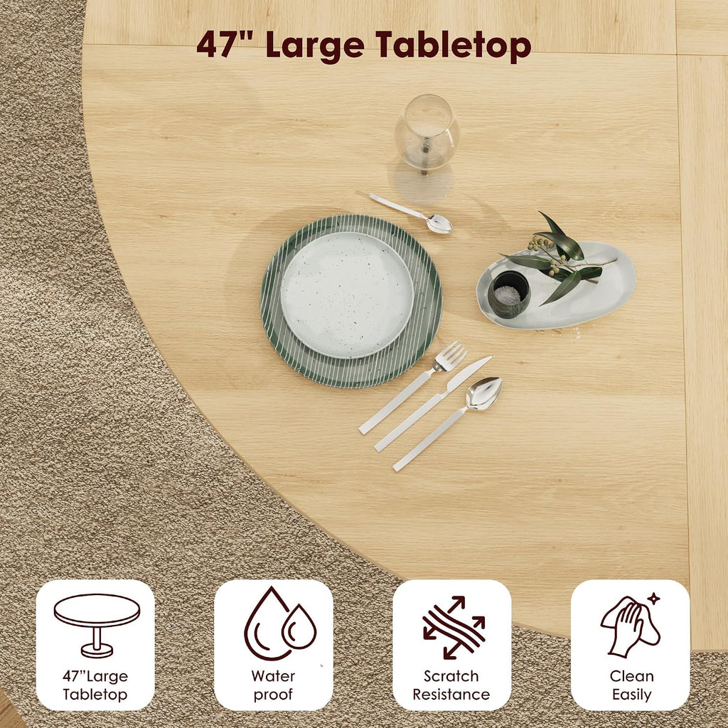 Garvee 47 Inch Round Dining Table for 4, Kitchen Table Dinner Table with 2-Layer Storage Shelf and Wood Slide Door for Home Dining Room Living Room