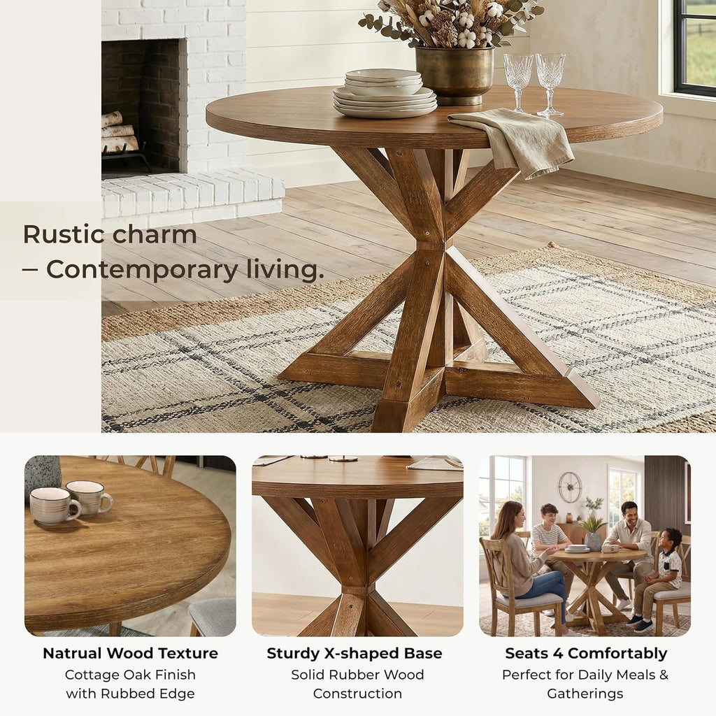 Roundhill Furniture Windvale Cross-Buck Base Dining Table, Brown