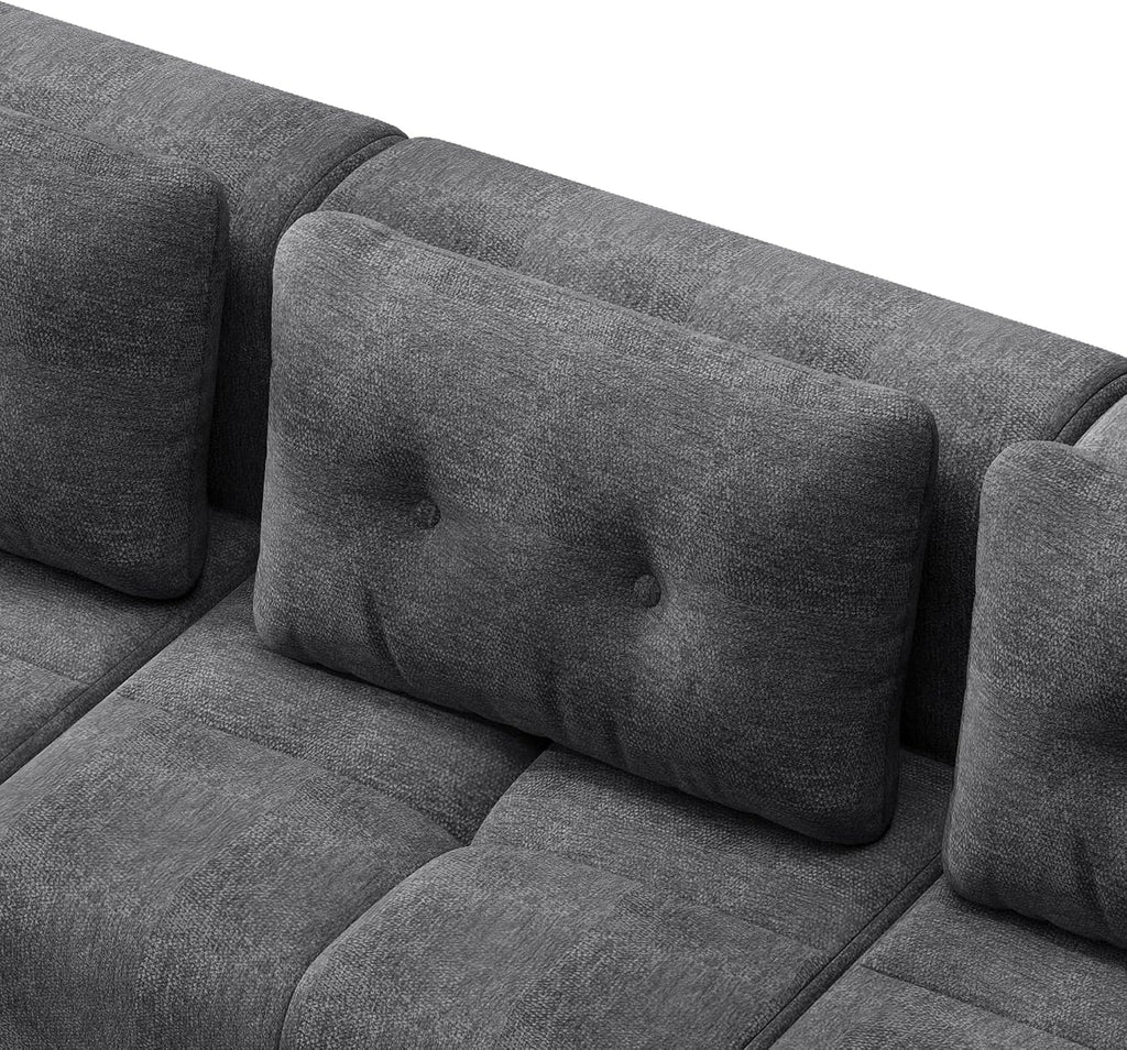 112' Compressed Boneless Sectional Sofa with Movable Ottoman Convertible L Shaped Modular Corner Couch for Living Room - Oversized Cloud Couches W/Tufted Cushions and Deep Seat