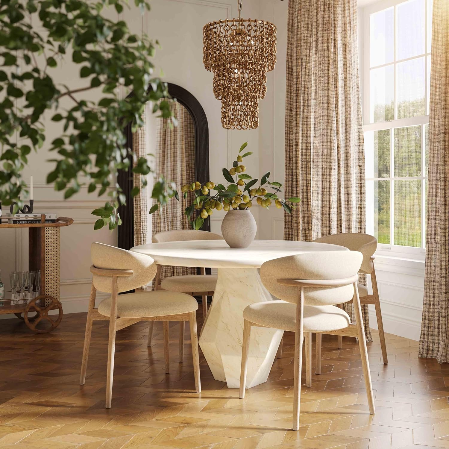 Tov Furniture Zinea Cream Performance Textured Velvet Dining Chair