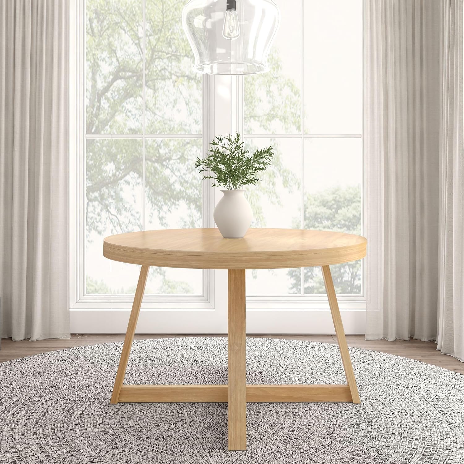 Plank+Beam Round Dining Table, 47 Inch Solid Wood Kitchen Table, Farmhouse Round Table for 4, Small Dinette Table, Blonde Wirebrush