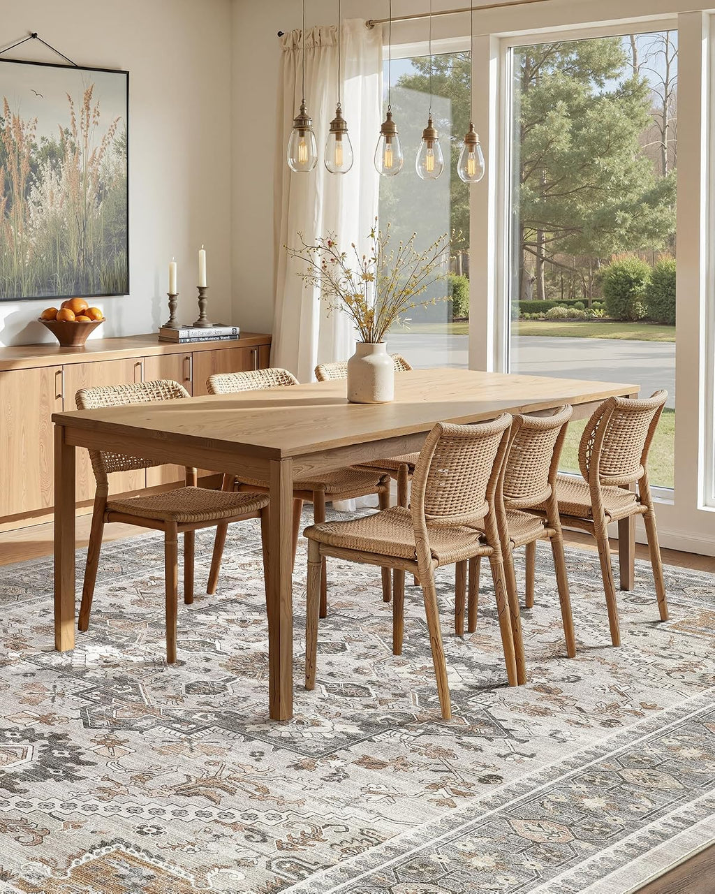 10x12 Vintage Area Rug: Washable Neutral Soft Non Slip Thin Large Floor Carpet for Living Room Bedroom Kitchen Dining Room Home Office Farmhouse Indoor - Taupe