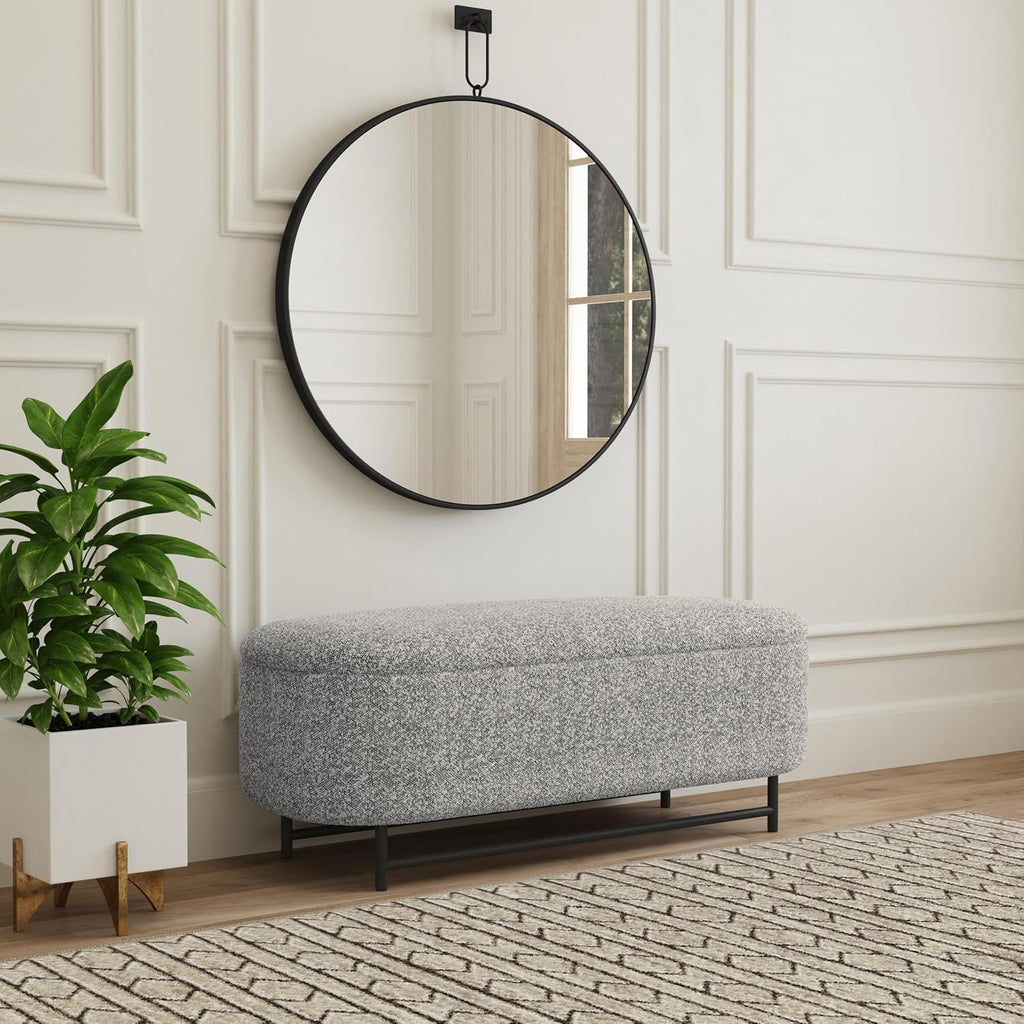 HomePop 46' Ellipse Storage Bench with Metal Legs - Cream Boucle with Gray Yarns