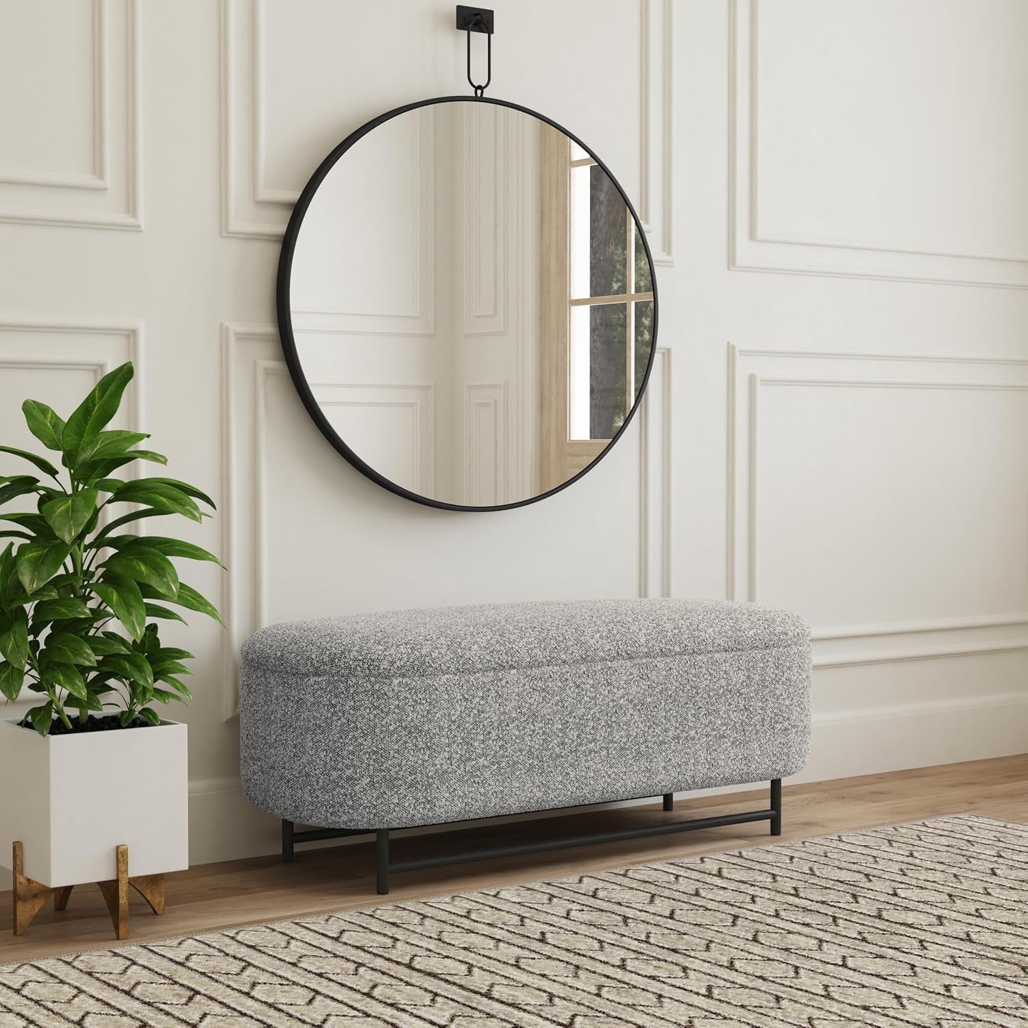 HomePop 46' Ellipse Storage Bench with Metal Legs - Cream Boucle with Gray Yarns