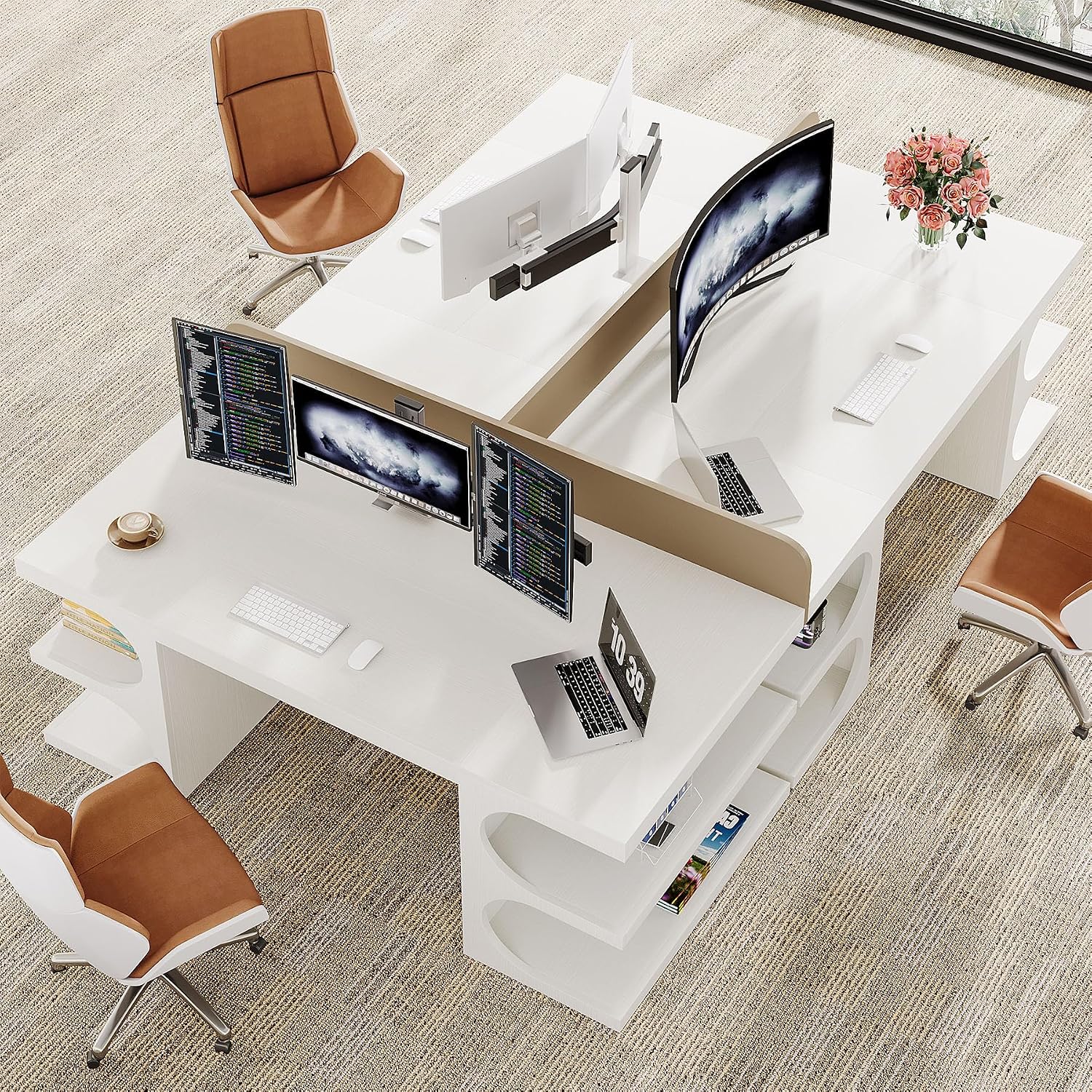 Tribesigns Modern Executive Office Desk, 63-Inch Large Computer Home Office Desk with Storage Shelves, Wood Study Writing Table, Workstation Business Furniture, White