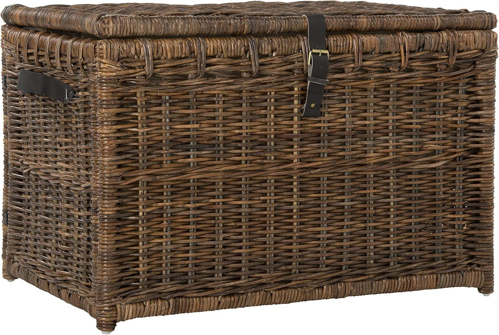 happimess HPM9004A Michael Wicker Storage Trunk Collapsible for flat storage, Rattan-Sarang Buaya, Coastal for Office, Dorm Room, Bedroom, Dining Room, 35', Brown