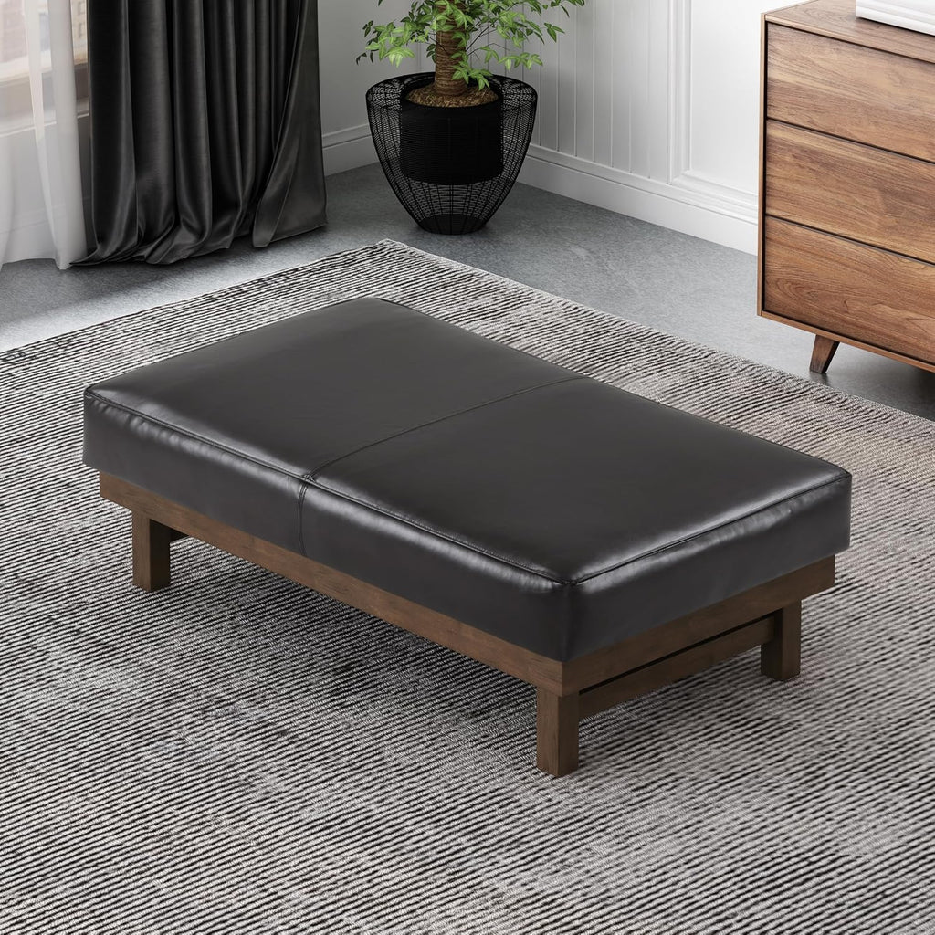 Christopher Knight Home Hillman PU Ottoman with Wood Frame,Rectangular Upholstered Footrest Bench,Non Storage Faux Leather Ottoman Bench for Living Room Bedroom Entryway Home Decor,Brown