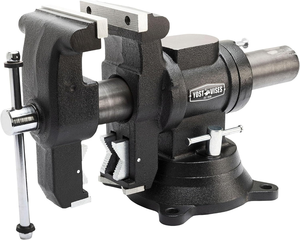 Yost Vises 760-DI Multi-Jaw Rotating Vise 6 Inch Jaw Width | 2 in 1 Multipurpose Bench and Pipe Vise | Secure Grip with Swivel Base | Made with a Combination of Ductile Iron & Hardened Steel