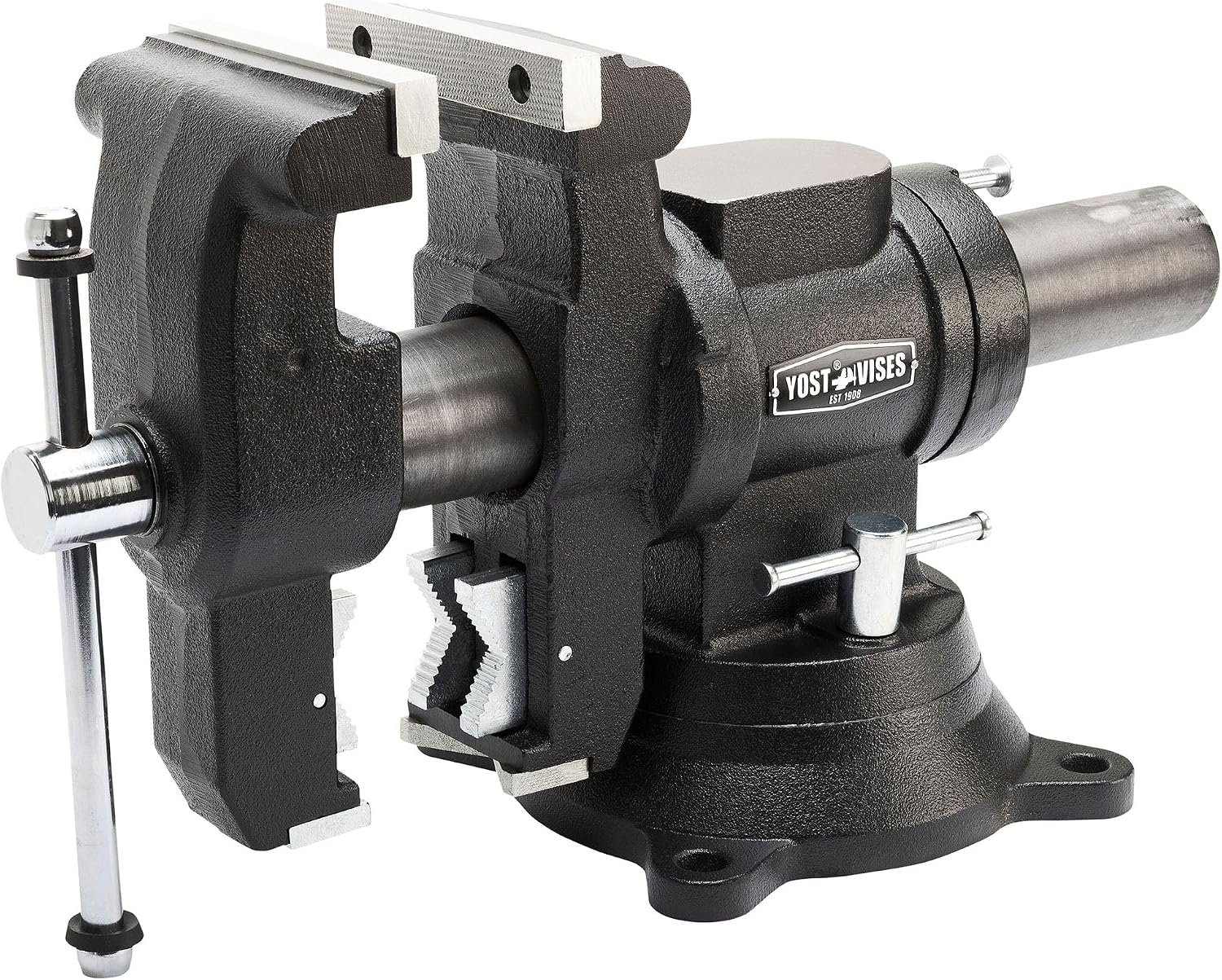 Yost Vises 760-DI Multi-Jaw Rotating Vise 6 Inch Jaw Width | 2 in 1 Multipurpose Bench and Pipe Vise | Secure Grip with Swivel Base | Made with a Combination of Ductile Iron & Hardened Steel