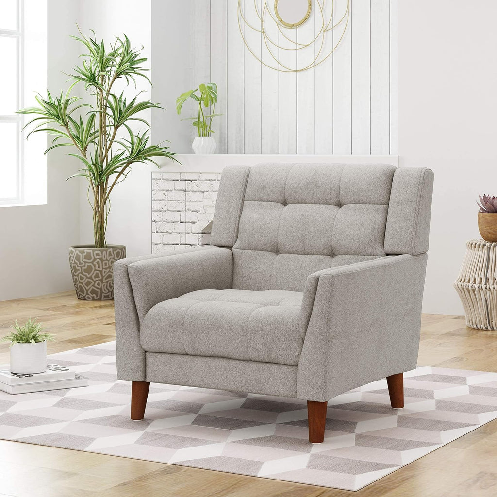 Christopher Knight Home Evelyn Mid Century Modern Fabric Arm Chair, Beige & Walnut (305538