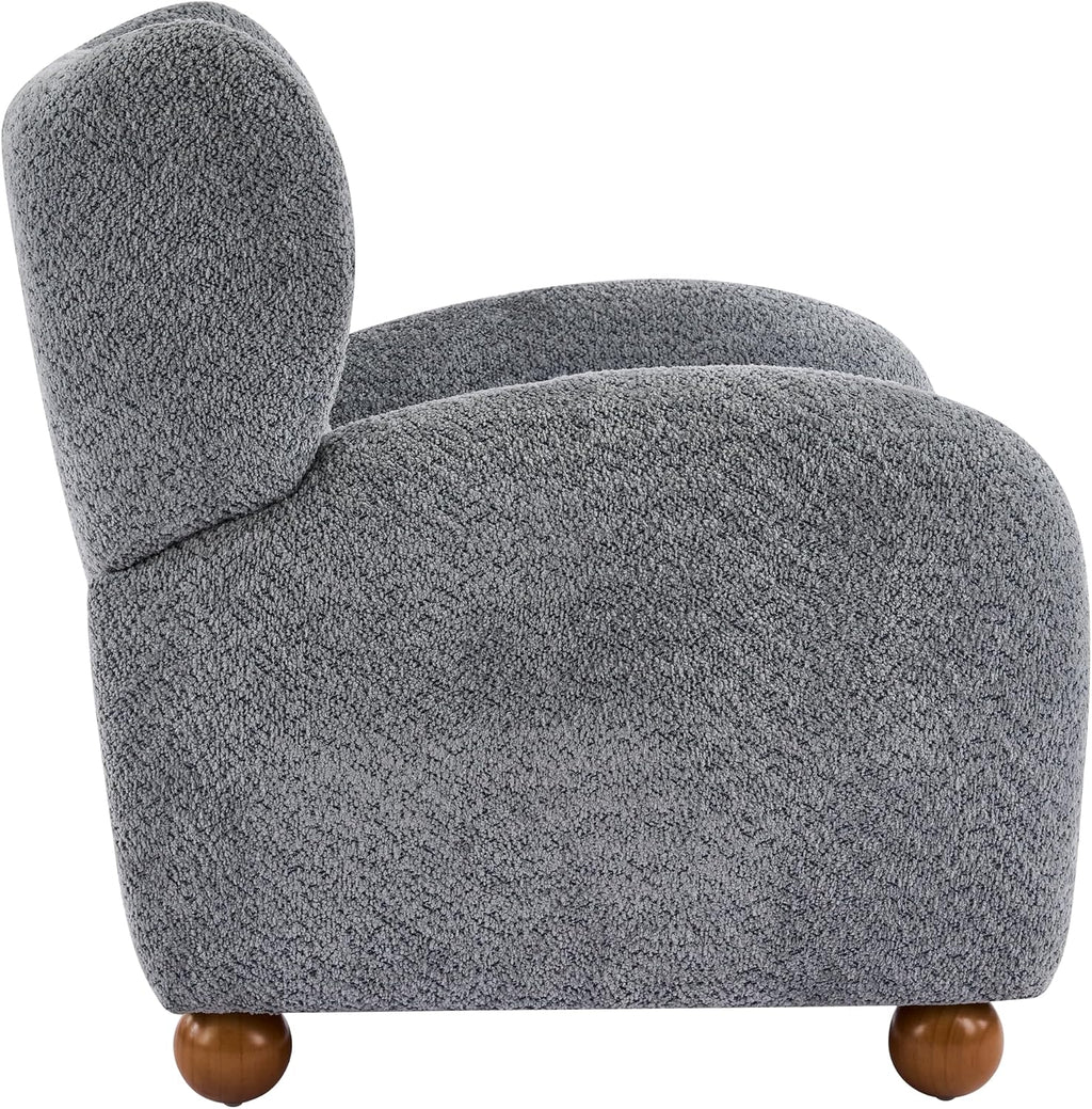 Christopher Knight Home Aiden Boucle Wingback Accent Chair, Fabric Upholstered Club Chair with Wooden Frame, Comfy Reading Chair for Living Room/Bedroom, Dusty Blue+Walnut