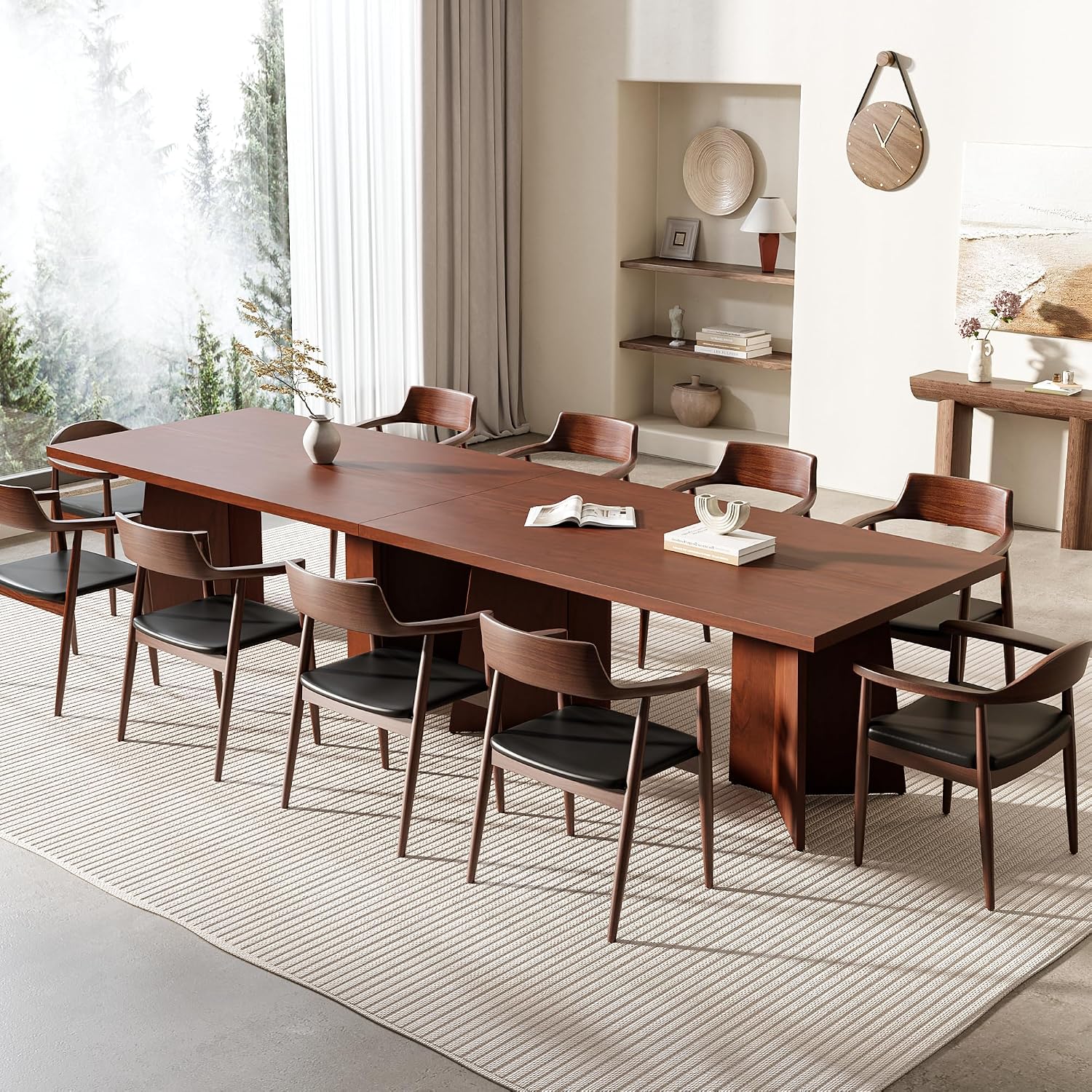GarveeHome Dining Table for 6-8 People - 63' Modern Long Kitchen Table with Large Tabletop & Heavy Duty Pedestal Legs, Dinner Table for Kitchen, Conference Room, Home, Walnut