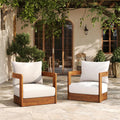 Christopher Knight Home Chloe Acacia Wood Lounge Chair Outdoor Set of 2, Curved Tub Design Accent Chairs with Weather Resistant Cushion, Comfy Low Profile Reading Seating for Backyard, Teak+ Beige