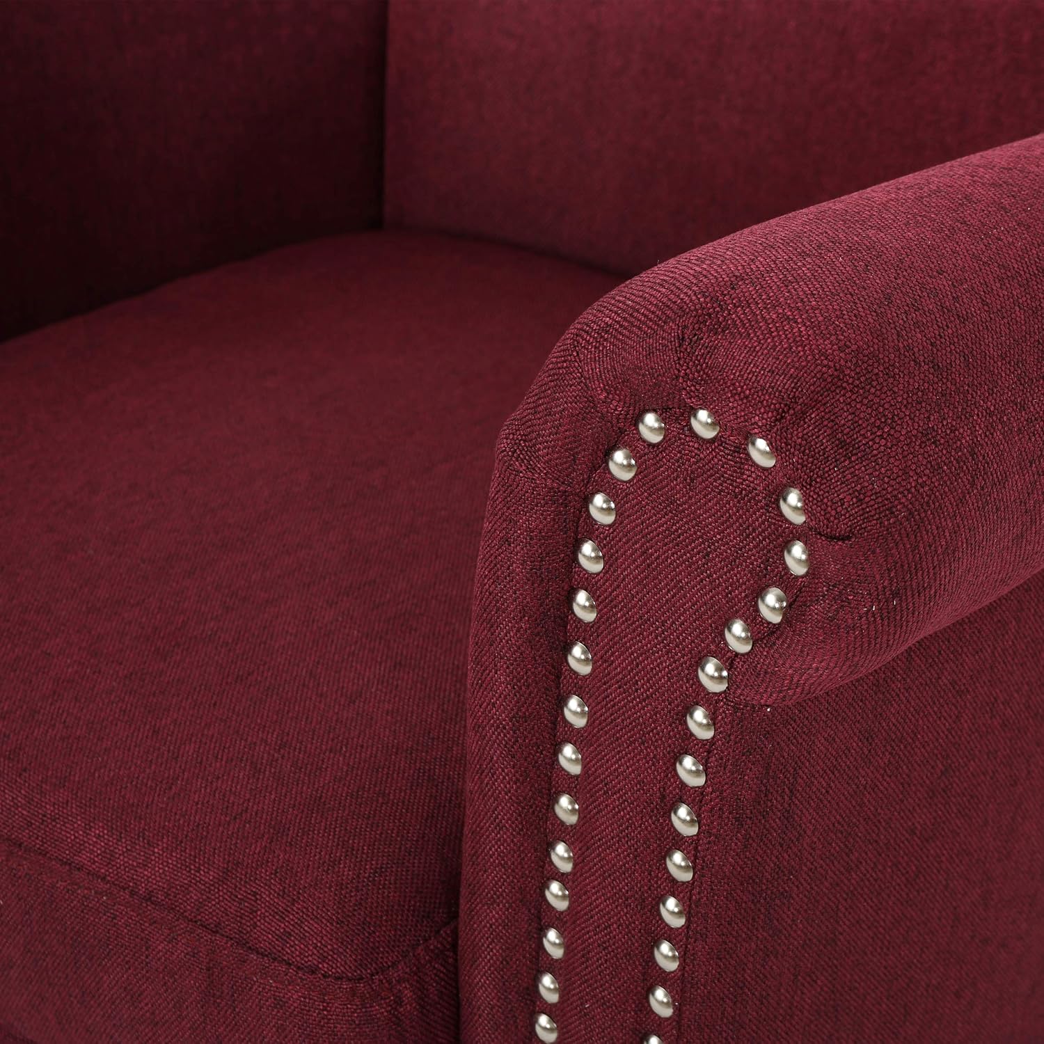 Brice Contemporary Scroll Arm Club Chair with Nailhead Trim, Wine and Dark Brown