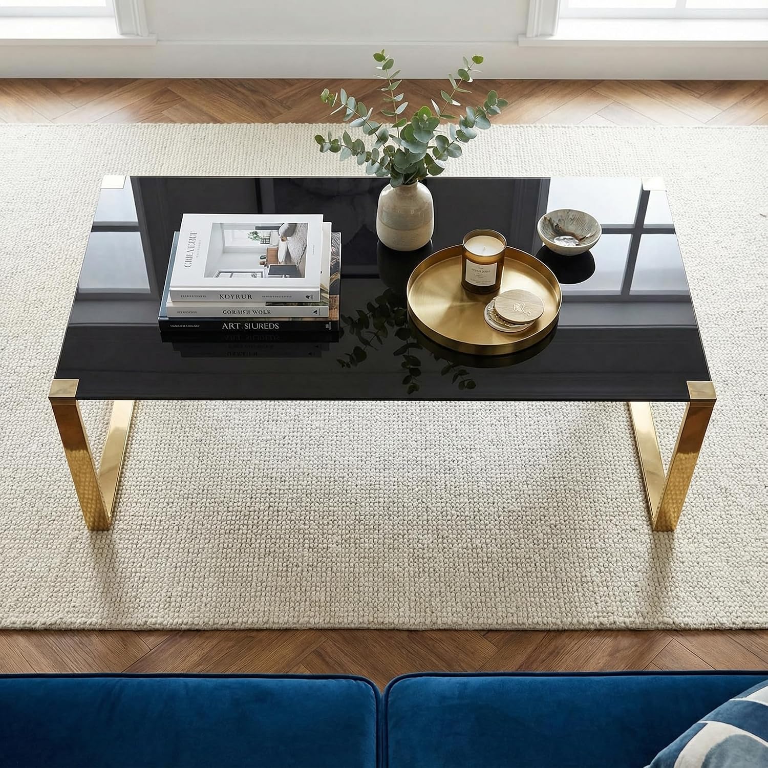 Cortesi Home Remini Coffee Table, Gold Metal and Black Glass