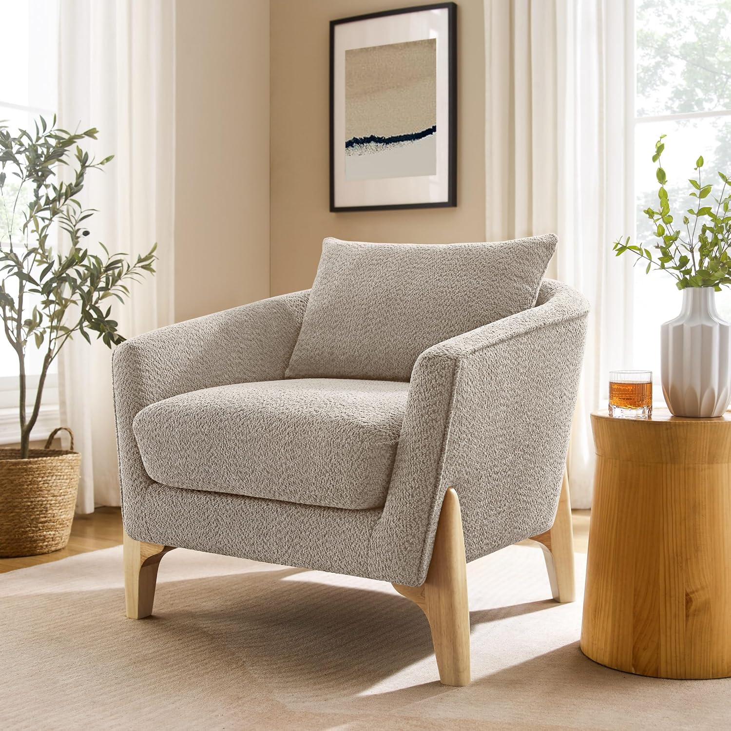 VANOMi 32' Living Room Chairs, Comfy Chair for Bedroom with Thick Cushion, Sharpe Arm Chair for Reading, Office, Apartment, Camel