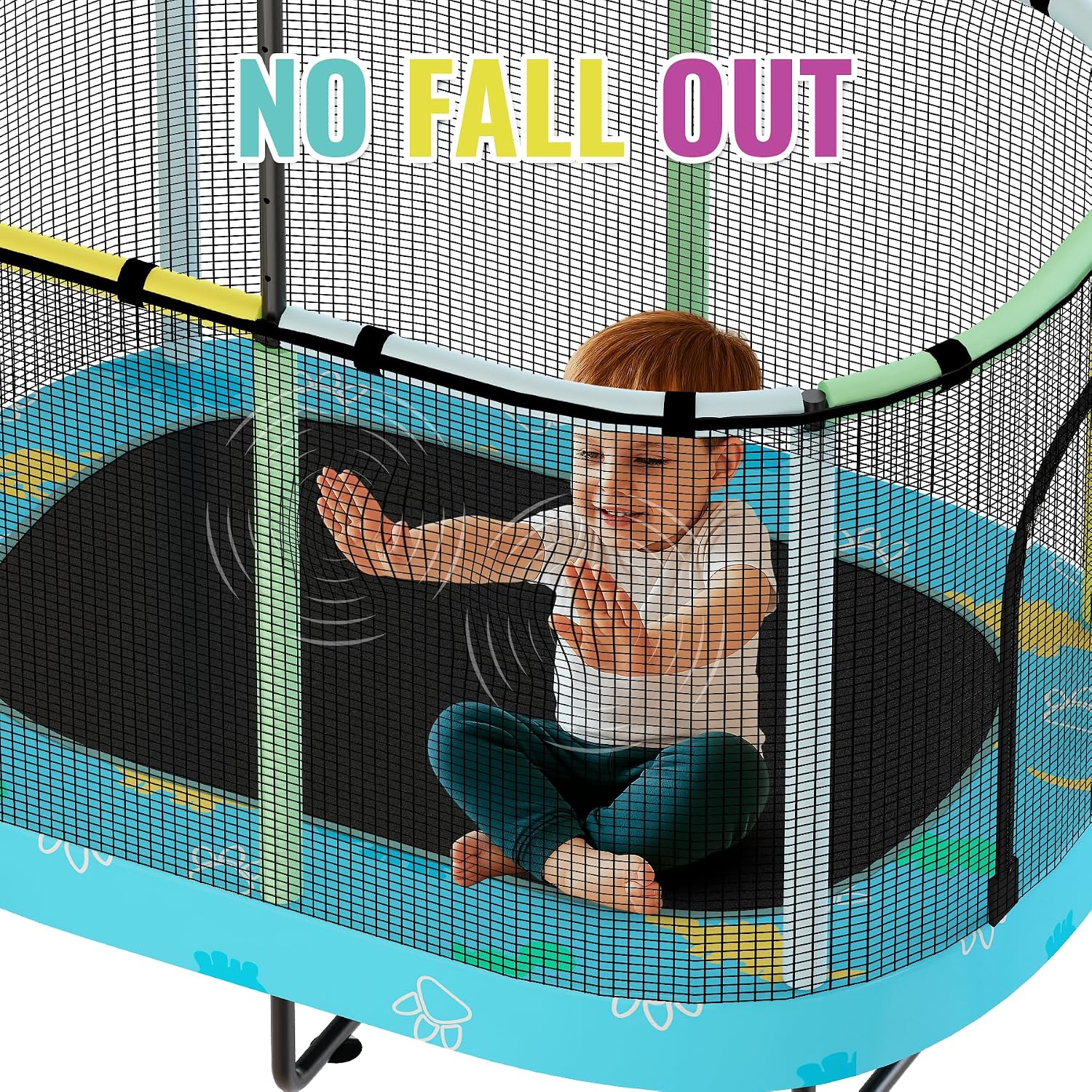Lamerge Kids Trampoline, Toddler Bouncing Trampoline with Safety Enclosure Net, ASTM-Approved, 500lbs Capacity, Ages 1-8, Adjustable Handrail, 7-in-1, 60'