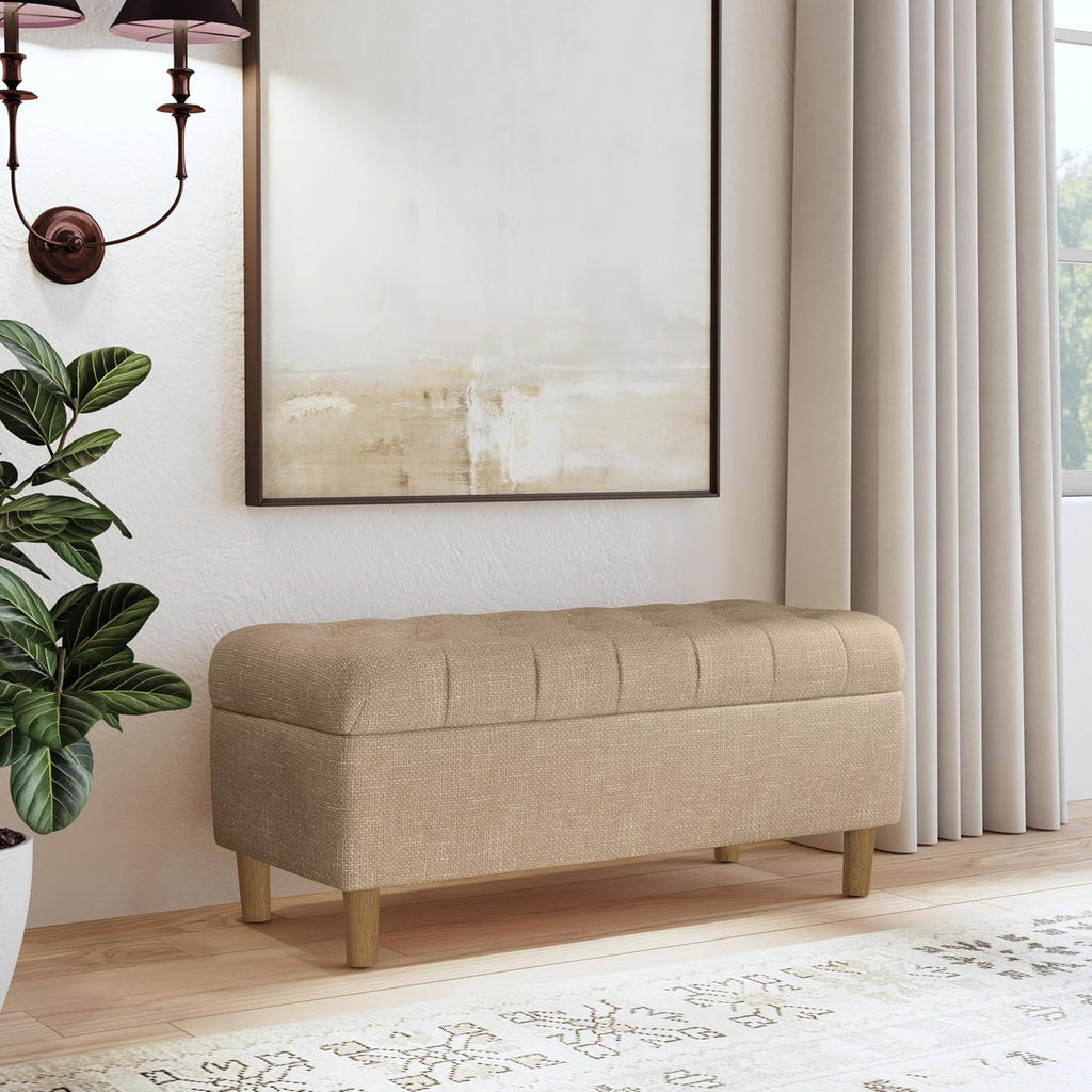 HomePop 40' Ainsley Button Tufted Storage Bench - Light Tan Textured Solid