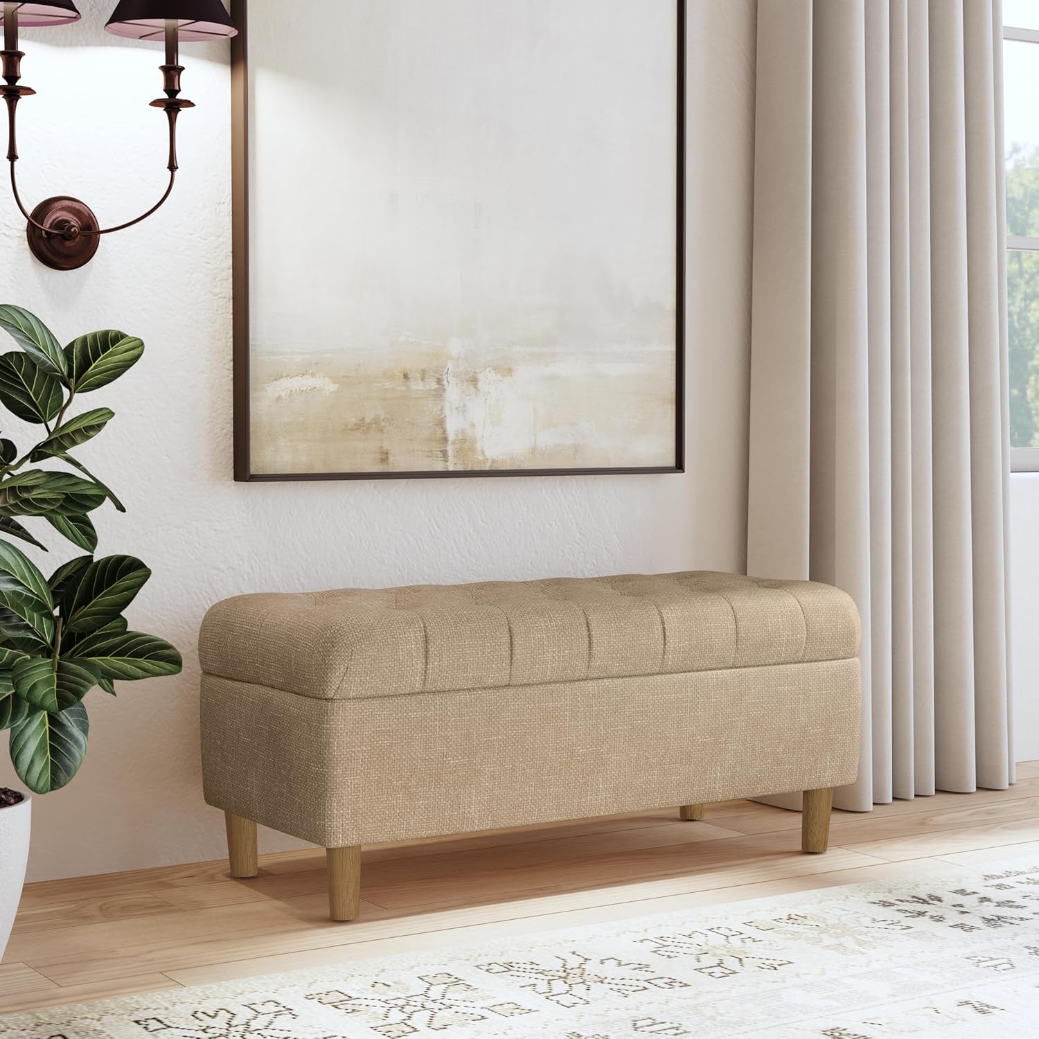 HomePop 40' Ainsley Button Tufted Storage Bench - Light Tan Textured Solid