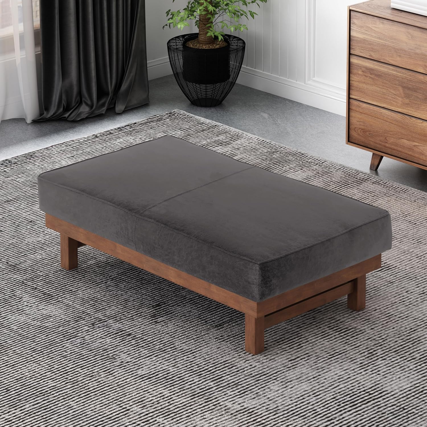 Christopher Knight Home Hillman Cocktail Ottoman, Slate + Walnut