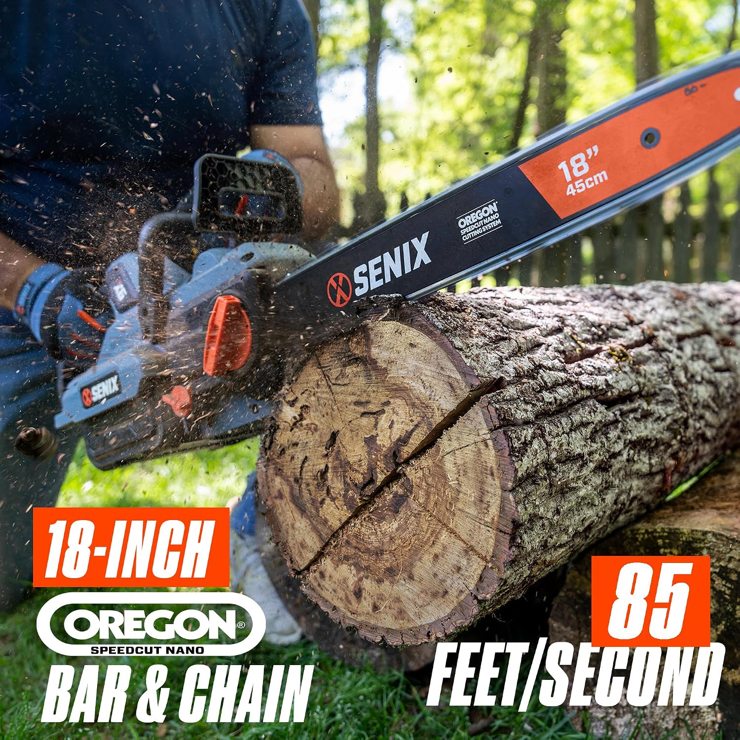 SENIX Chainsaw|60V 18' Battery Chainsaw|Brushless Electric Chainsaws|Cordless Chain Saw with 4Ah Battery & Charger|Garden Tool for Trees, Pruning, Branch Trimming, Best Gifts for Man, CSX6-M1