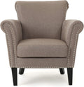 Christopher Knight Home Brice Vintage Scroll Arm Studded Fabric Club Chair, Light Coffee / Dark Brown, 31D x 29.5W x 31.5H in