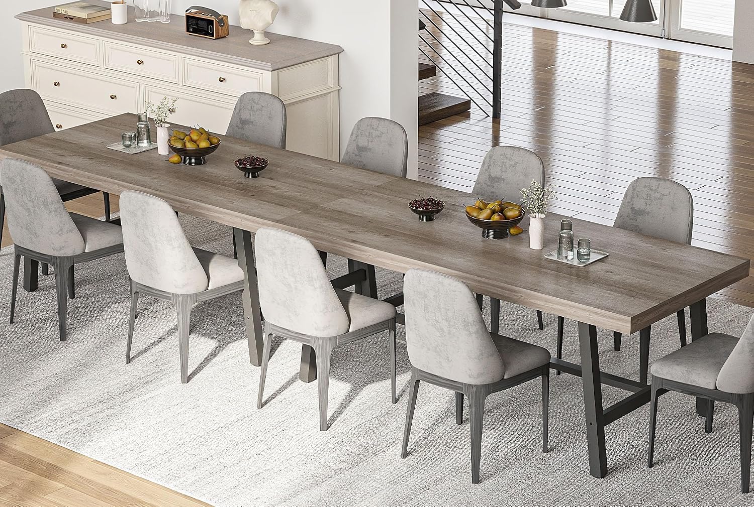 70 Inch Farmhouse Dining Table for 6 to 8, Large Rectangular Dinner Table for Dining Room, Home Office, Living Room, Gray