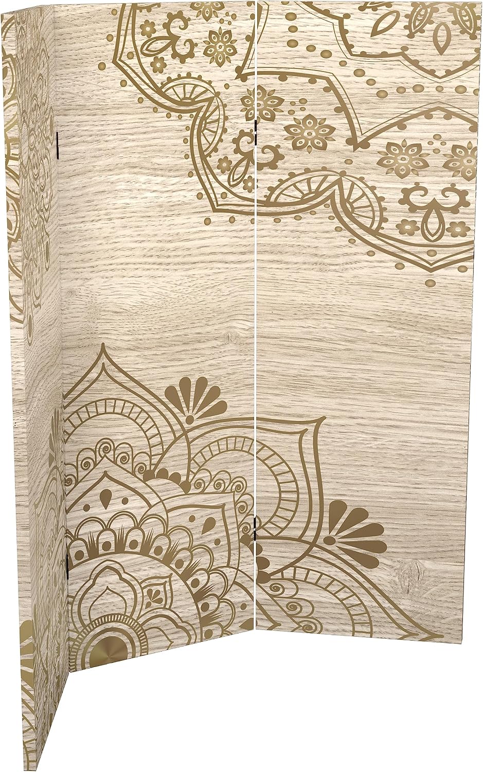 Red Lantern 4 ft. Short Double Sided Mandala on Oak Canvas Folding Screen 3 Panel Freestanding Partition and Separator for Modern and Contemporary Bedroom, Home Office, Studio, Dorm, Apartment