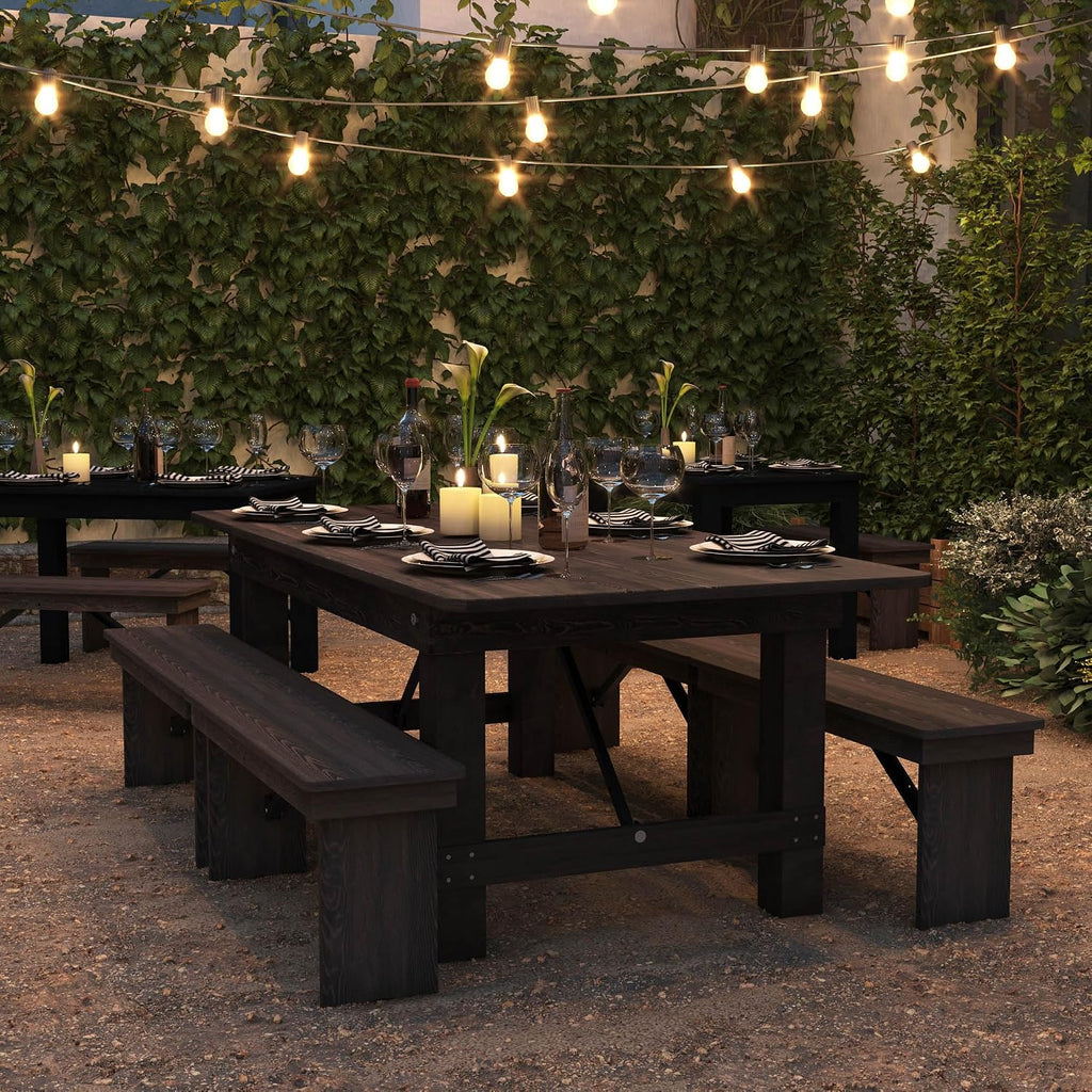Flash Furniture HERCULES 7' x 40' Rectangular Antique Rustic Solid Pine Folding Farm Table, Mahogany