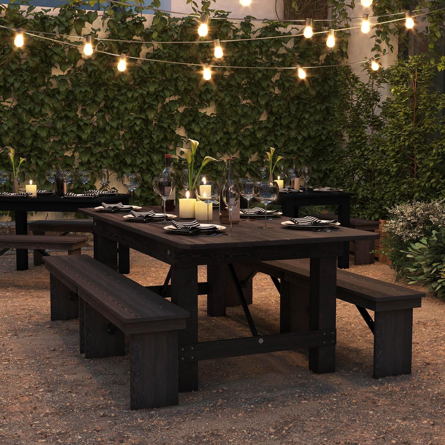 Flash Furniture HERCULES 7' x 40' Rectangular Antique Rustic Solid Pine Folding Farm Table, Mahogany