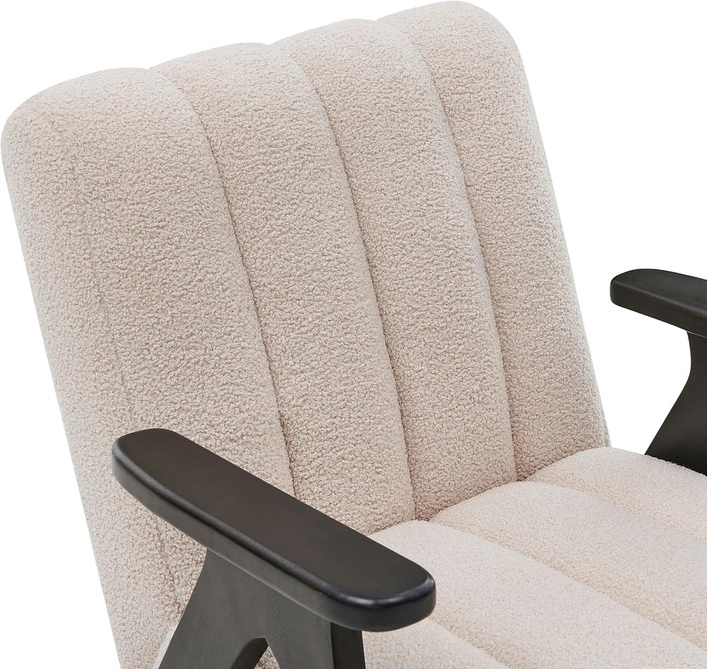 Roundhill Furniture Rella Modern Teddy Sherpa Accent Chair with Espresso Wood Frame, Beige