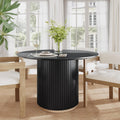 Christopher Knight Home Nalinga Modern Dining Table with Round Wood Table Top and Iron Pedestal Base, Metal Drum Base Kitchen Table for 4-6 People, Premium Quality, Black