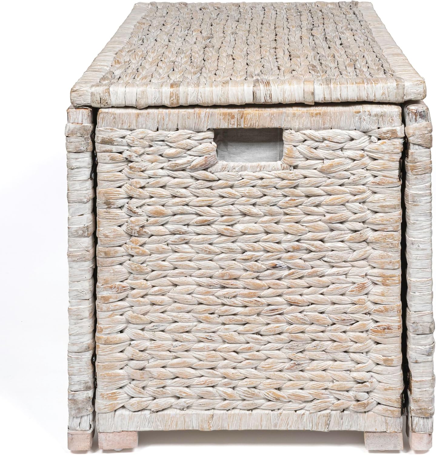 happimess HPM9005C Anada 30' Handwoven Wicker Weave Storage Trunk, White Wash, Collapsible for flat storage, for Office, Dorm Room, Entryway, Bedroom, Dining Room