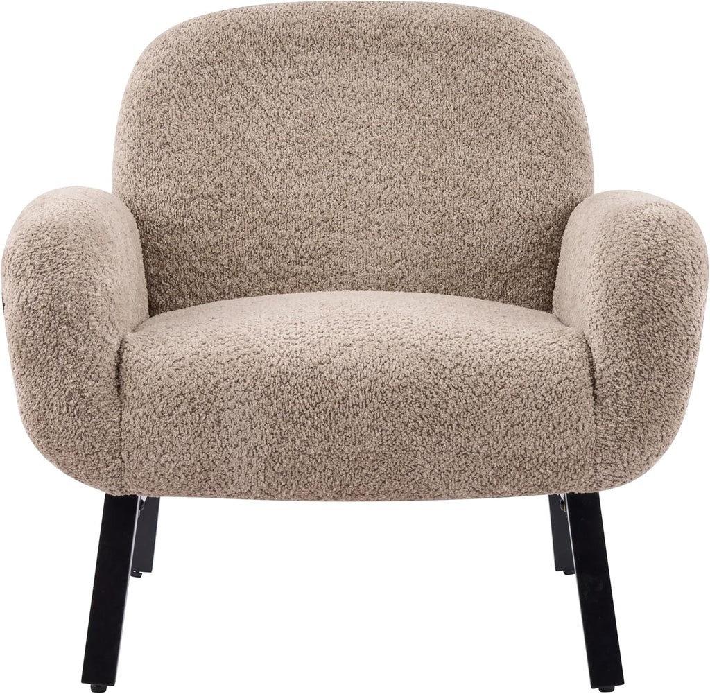 Christopher Knight Home Audrey Boucle Upholstered Accent Chair, Living Room Low Profile Armchair, Solid Wood Comfy Reading Chair, Modern Single Lounge Sofa, Light Camel