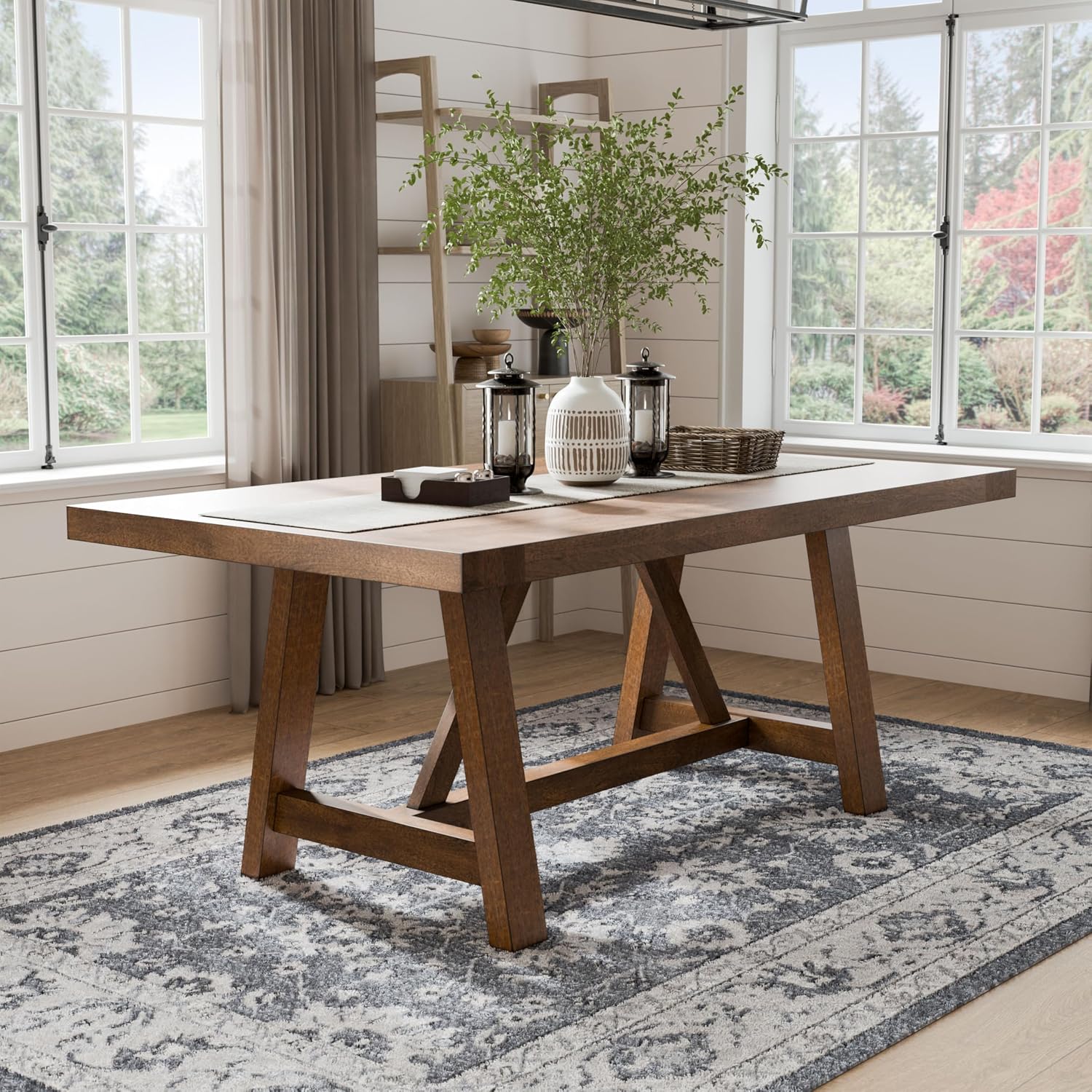 Furniture of America Zephyrine Rustic Solid Wood 76-inch Rectangle Dining Table with Trestle Base, Seats up to 6, Easy Assembly, for Home, Kitchen, Living Room, Brown