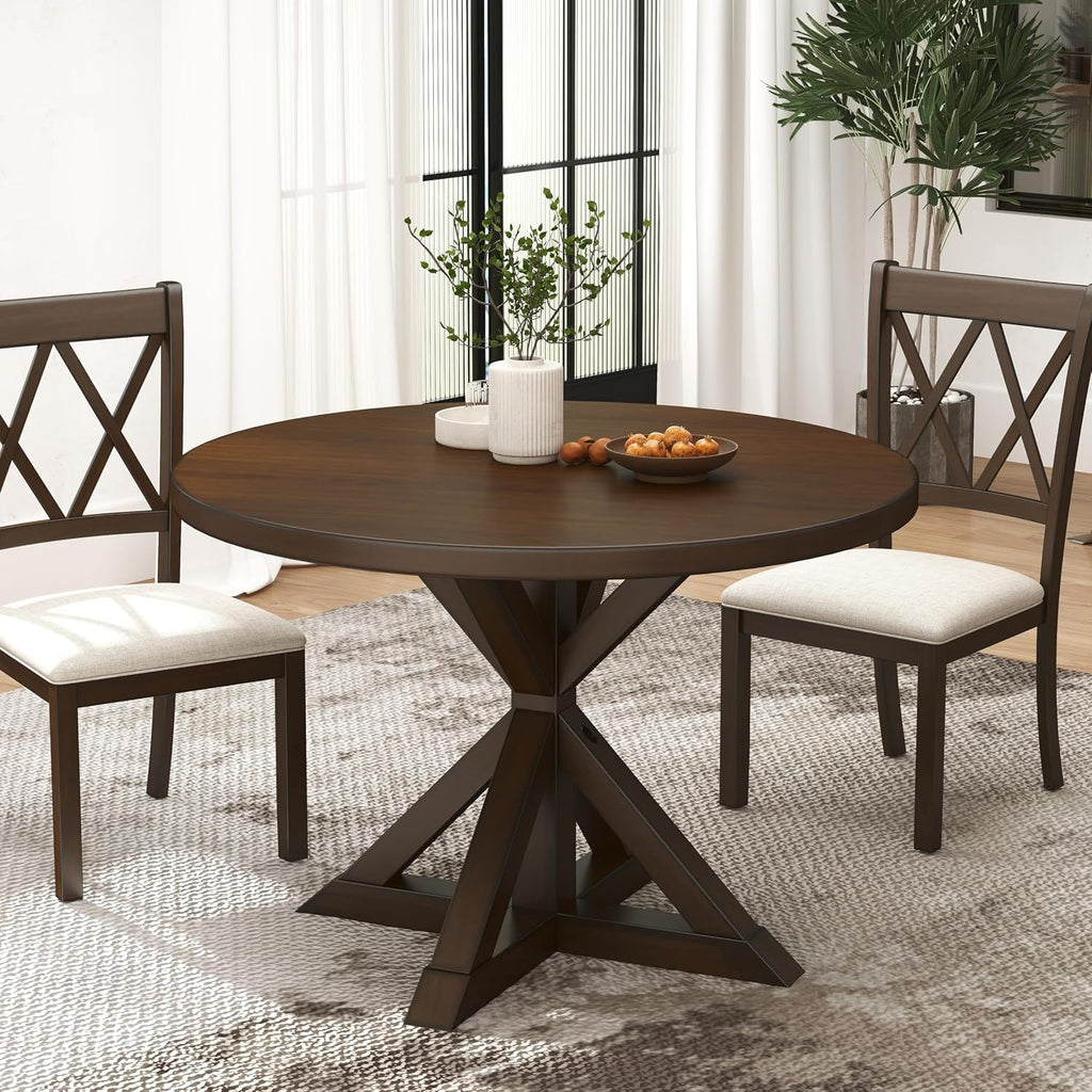 Roundhill Furniture Windvale Cross-Buck Base Dining Table, Espresso