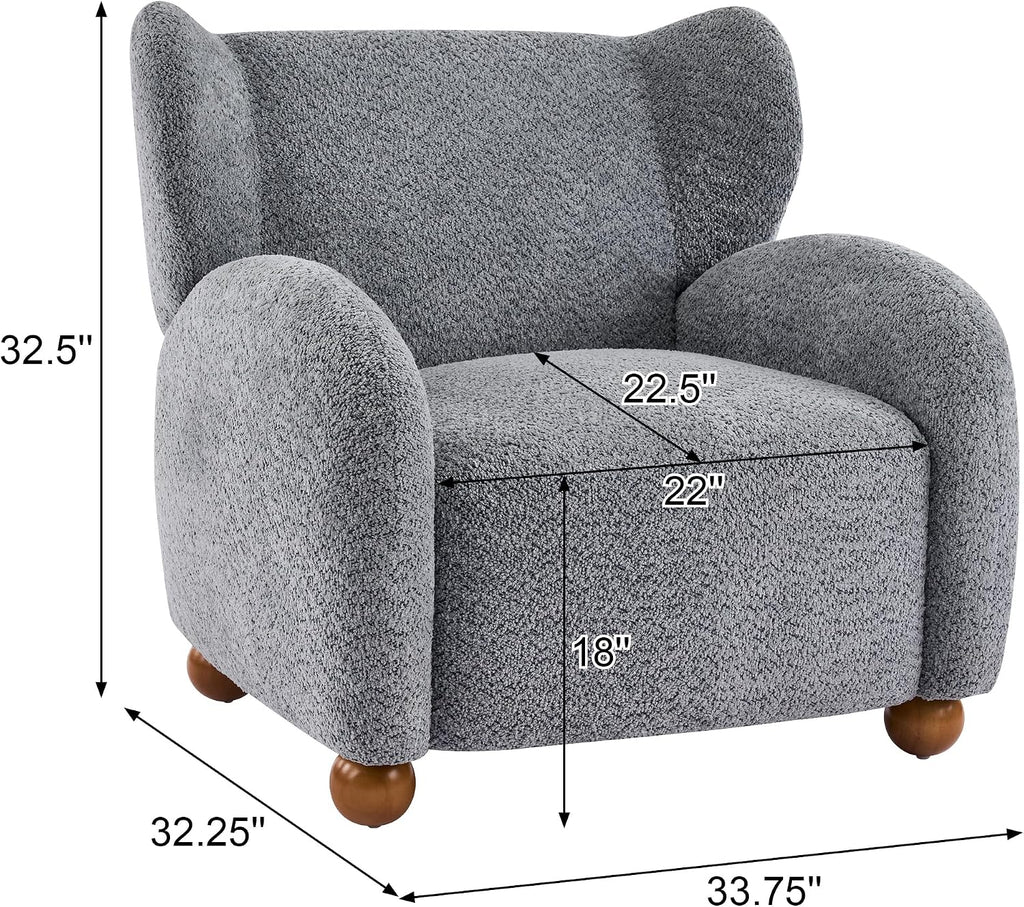 Christopher Knight Home Aiden Boucle Wingback Accent Chair, Fabric Upholstered Club Chair with Wooden Frame, Comfy Reading Chair for Living Room/Bedroom, Dusty Blue+Walnut