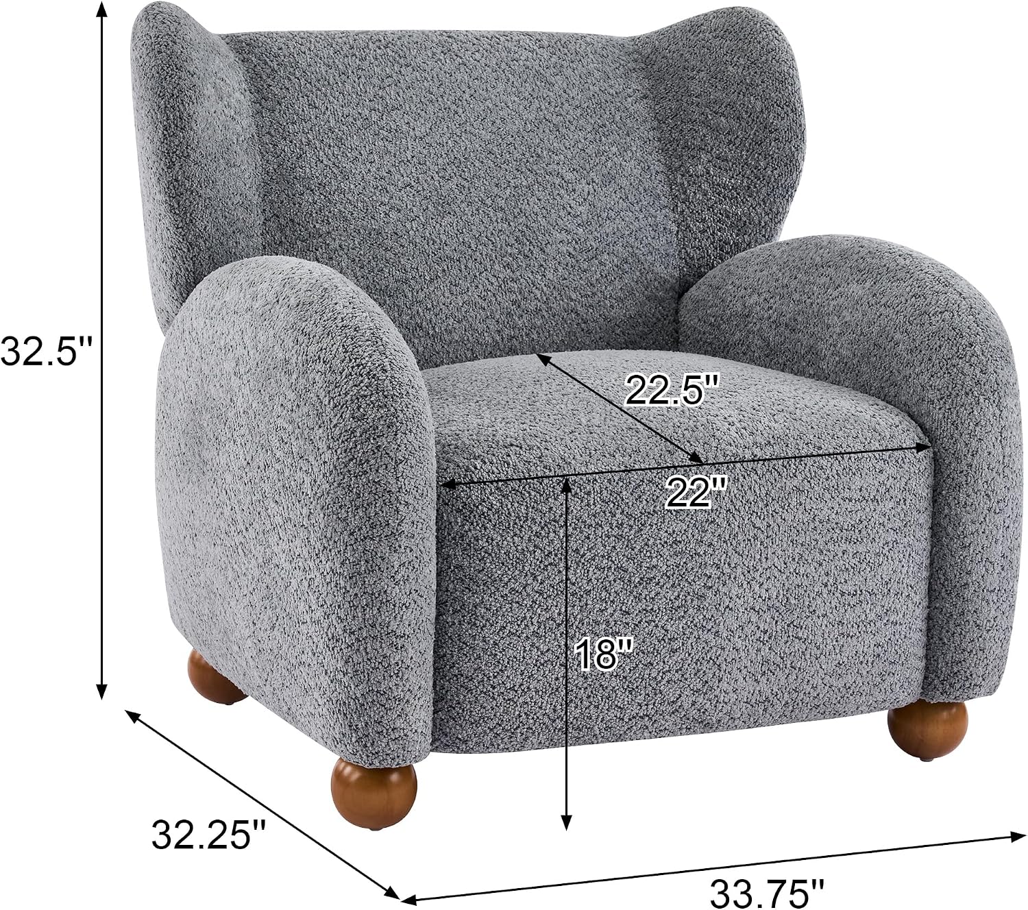 Christopher Knight Home Aiden Boucle Wingback Accent Chair, Fabric Upholstered Club Chair with Wooden Frame, Comfy Reading Chair for Living Room/Bedroom, Dusty Blue+Walnut