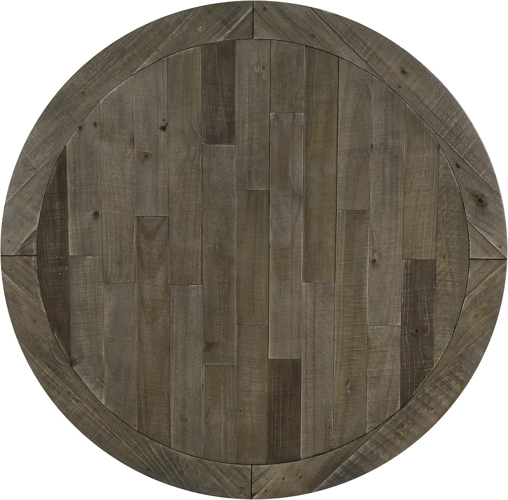 Roundhill Furniture Prato 5-Piece Round Dining Table Set with Cross Back Chairs, Antique Blue and Weathered Walnut