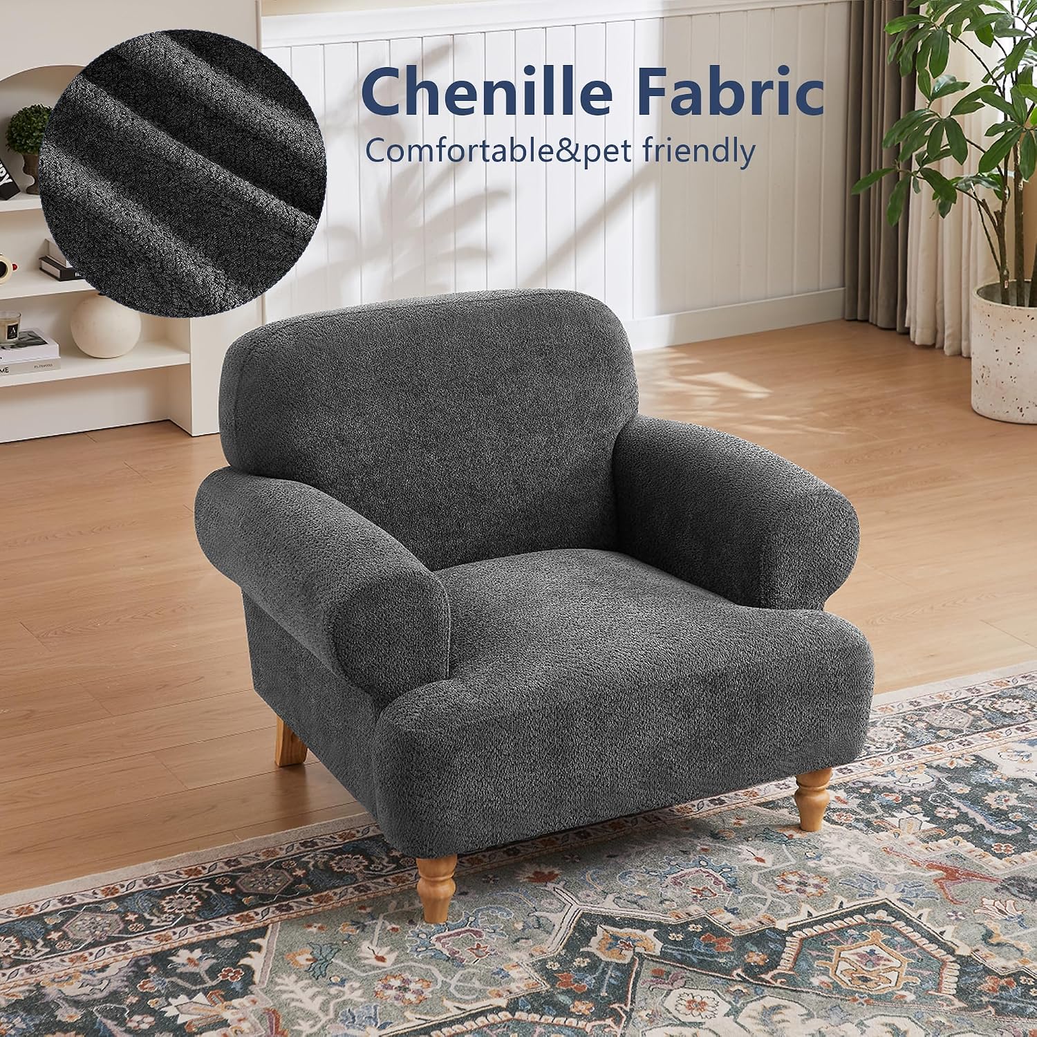 Mofolit 41.75' Oversized Modern Accent Chair w/Chenille Fabric,Wide& Round Arm, Single Sofa Chair for Bedroom,Living Room,Apartment,Study Room (1, Dark Gray)