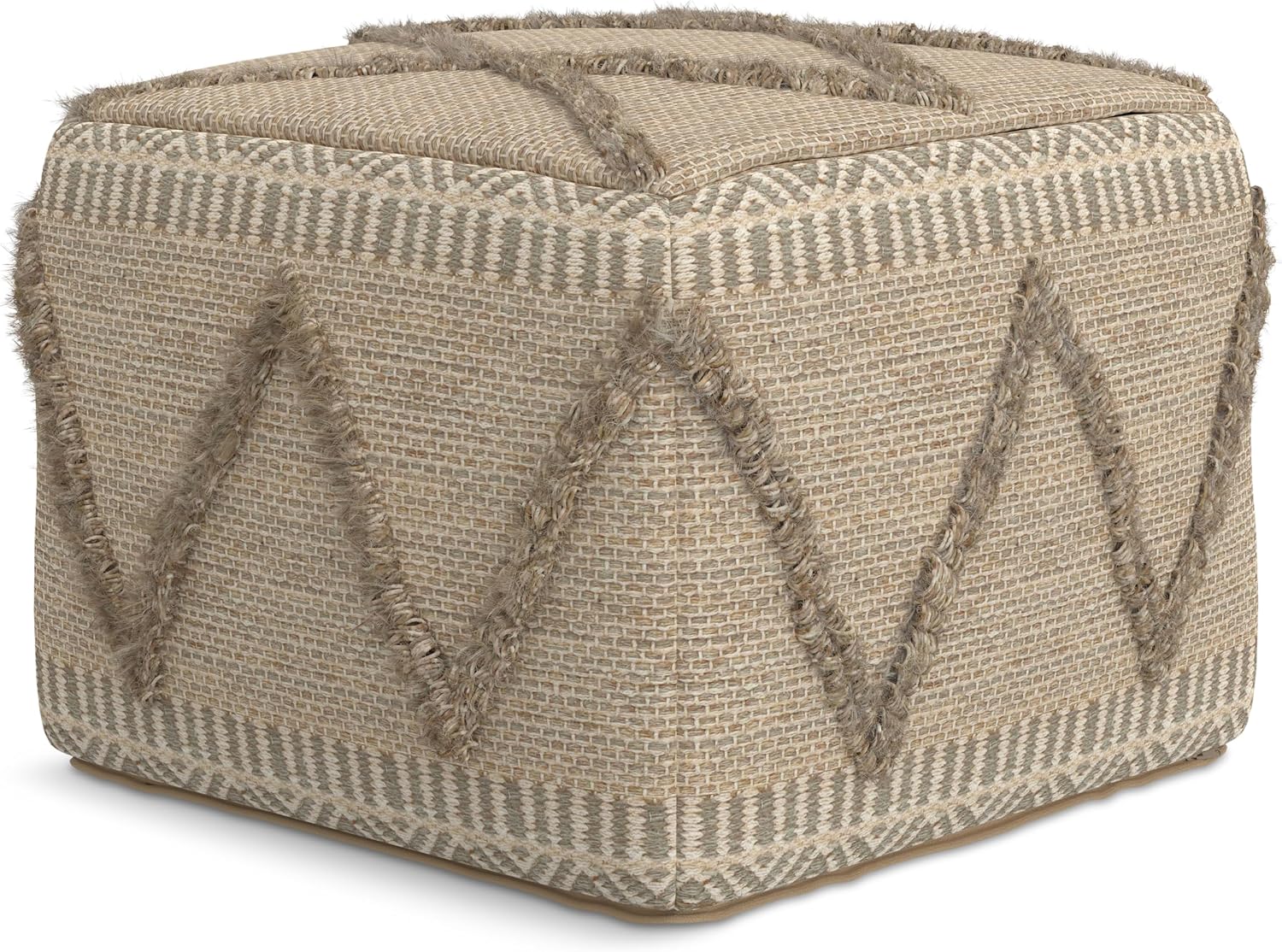 SIMPLIHOME Sweeney Boho Square Pouf in Brown Handloom Woven Pattern for the Living Room, Bedroom and Kids Room