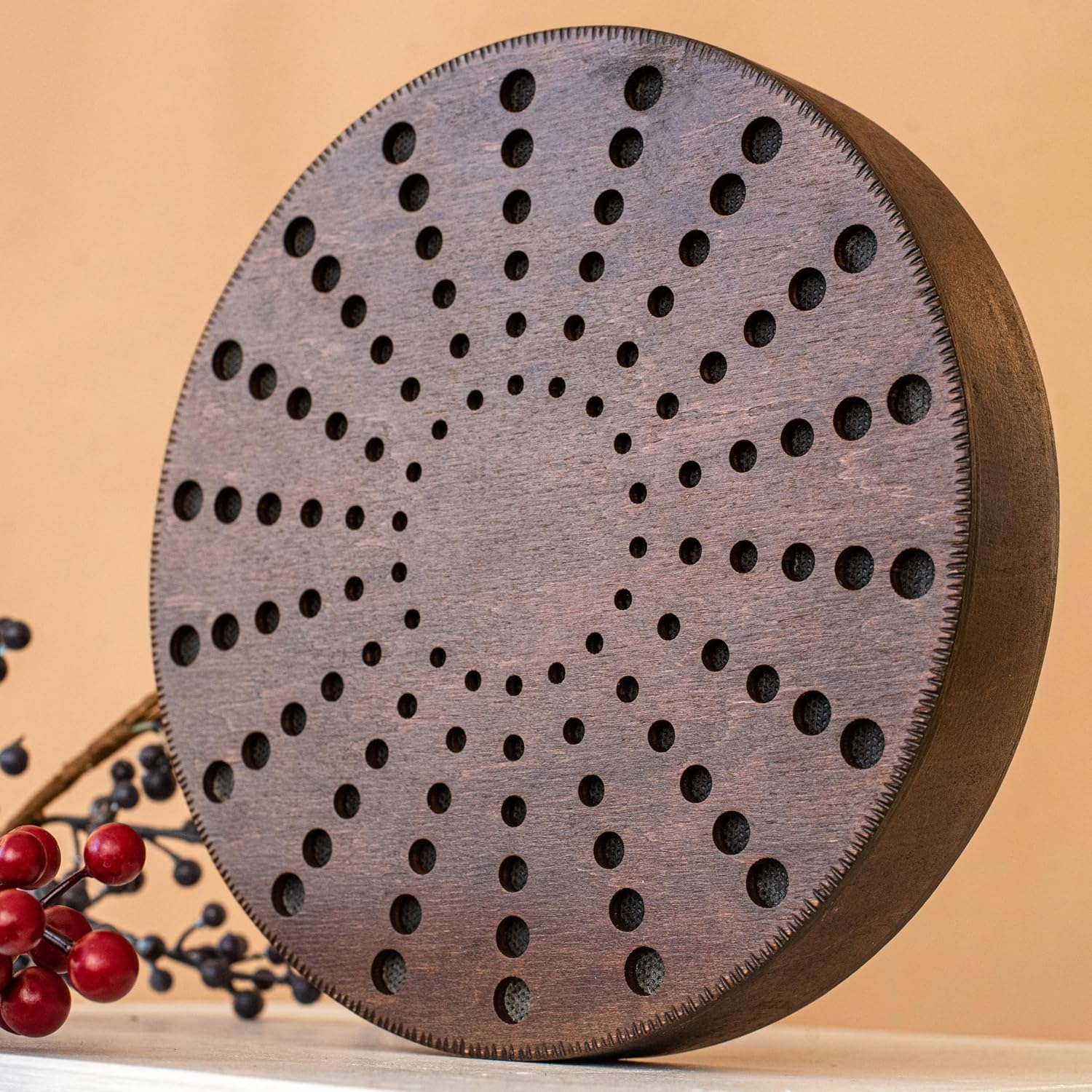 Rain-Fall Disc, 8.6 Inch (22 cm) Wooden Ocean Drum, Gentle Rain Sound for Sound Bath, Meditation & Sound Healing, Sound Ripples Design
