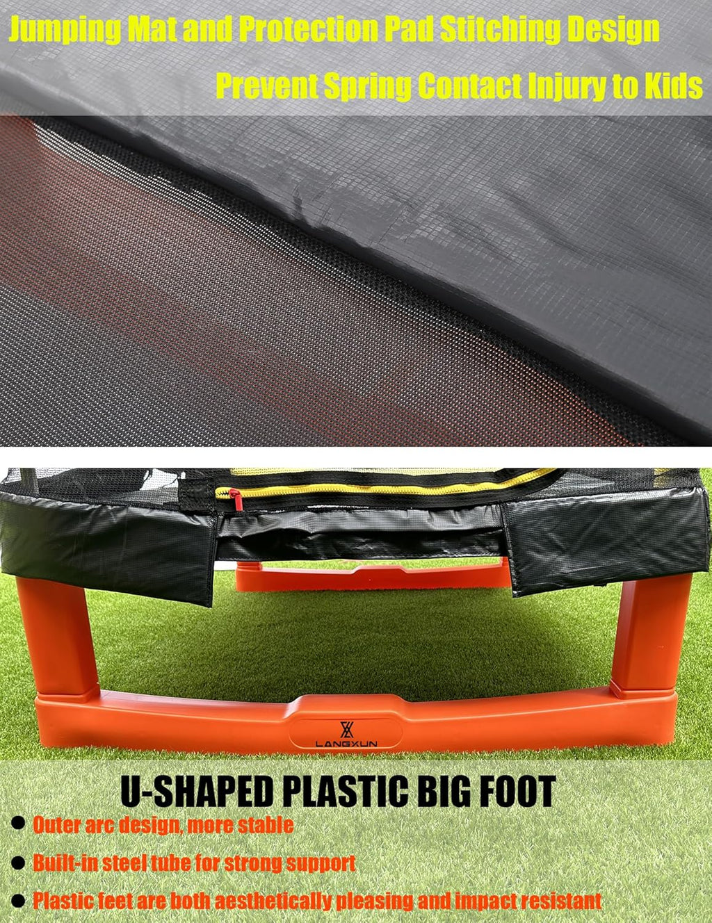 LANGXUN 6.5Ft 7-in-1 Rectangle Trampoline for Kids, with Climb, Slide, Swing, Basketball Hoop, Multi-Functional Indoor Outdoor Baby Toddler Mini Trampoline for Girls and Boys Birthday Gift, Age 1-10