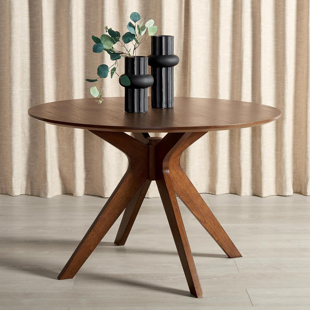 SAFAVIEH Couture Collection – Carolee Walnut Brown 46-Inch Round Dining Table, Farmhouse Dining Table for Kitchen or Dining Room, Seats Up to 4 (SFV2134C)